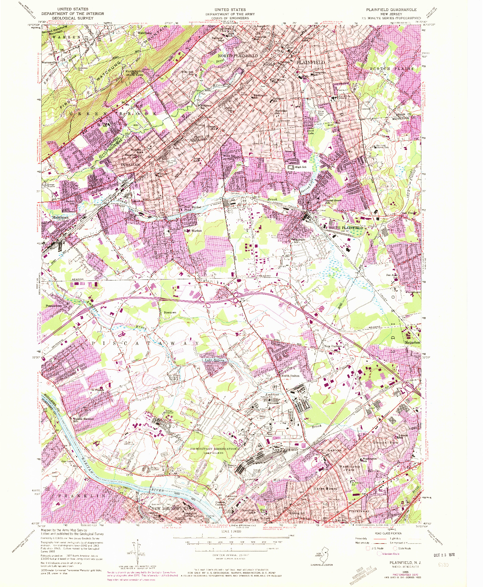 USGS 1:24000-SCALE QUADRANGLE FOR PLAINFIELD, NJ 1955