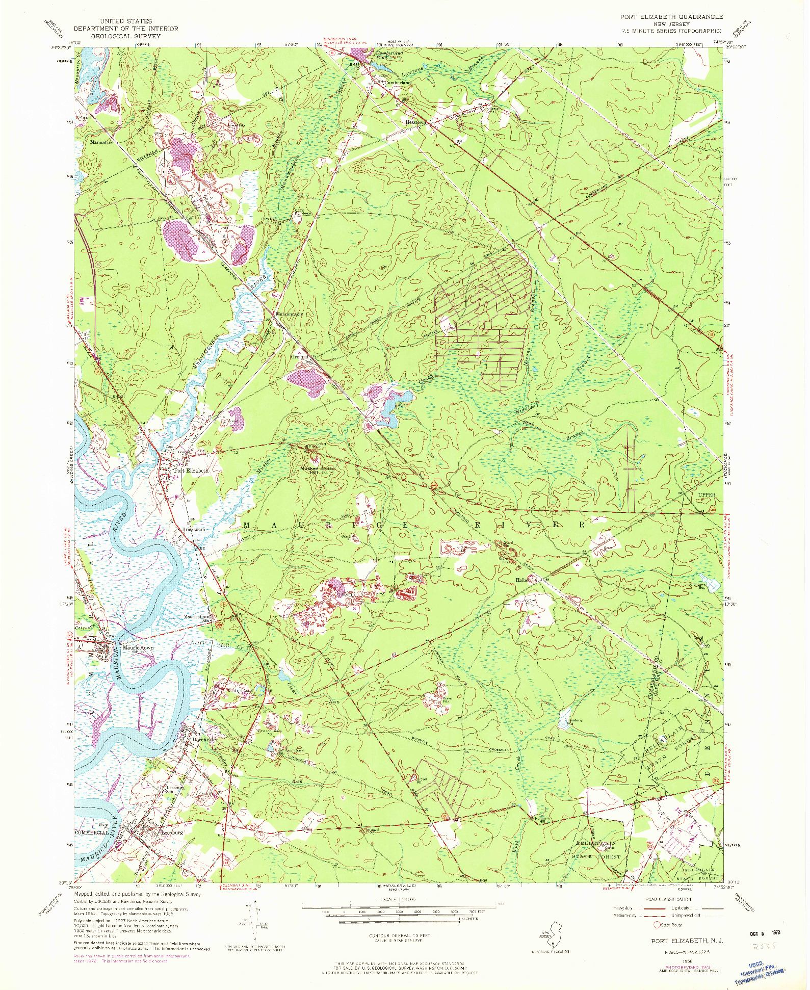 USGS 1:24000-SCALE QUADRANGLE FOR PORT ELIZABETH, NJ 1956