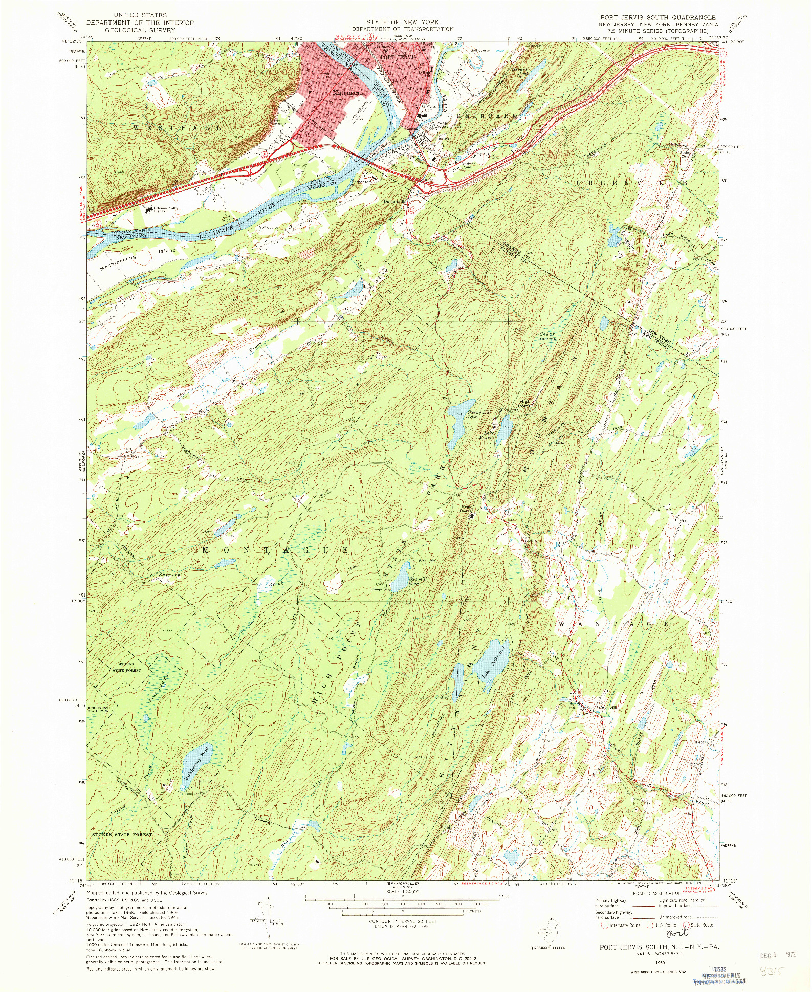 USGS 1:24000-SCALE QUADRANGLE FOR PORT JERVIS SOUTH, NJ 1969