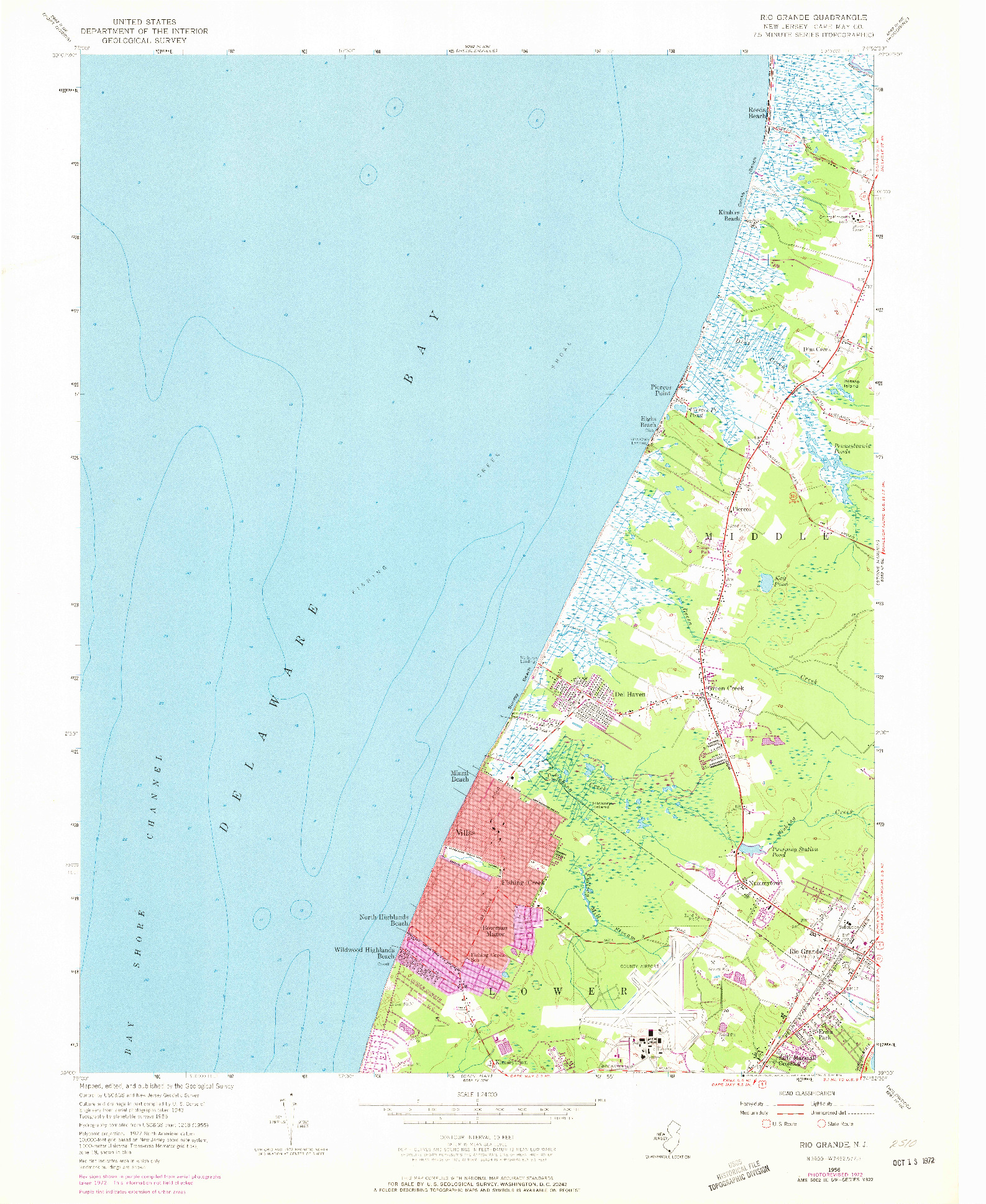 USGS 1:24000-SCALE QUADRANGLE FOR RIO GRANDE, NJ 1956