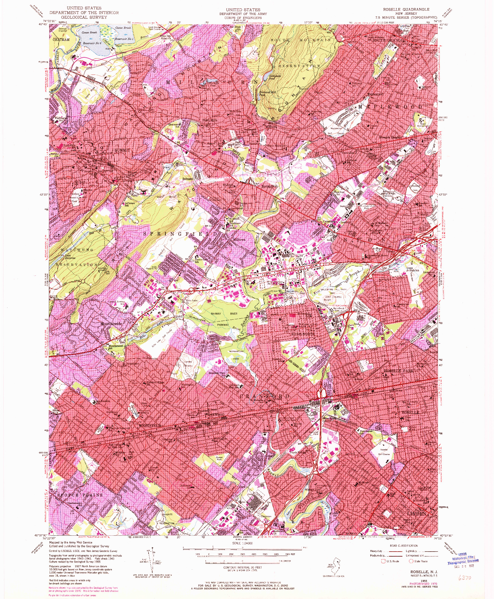 USGS 1:24000-SCALE QUADRANGLE FOR ROSELLE, NJ 1955