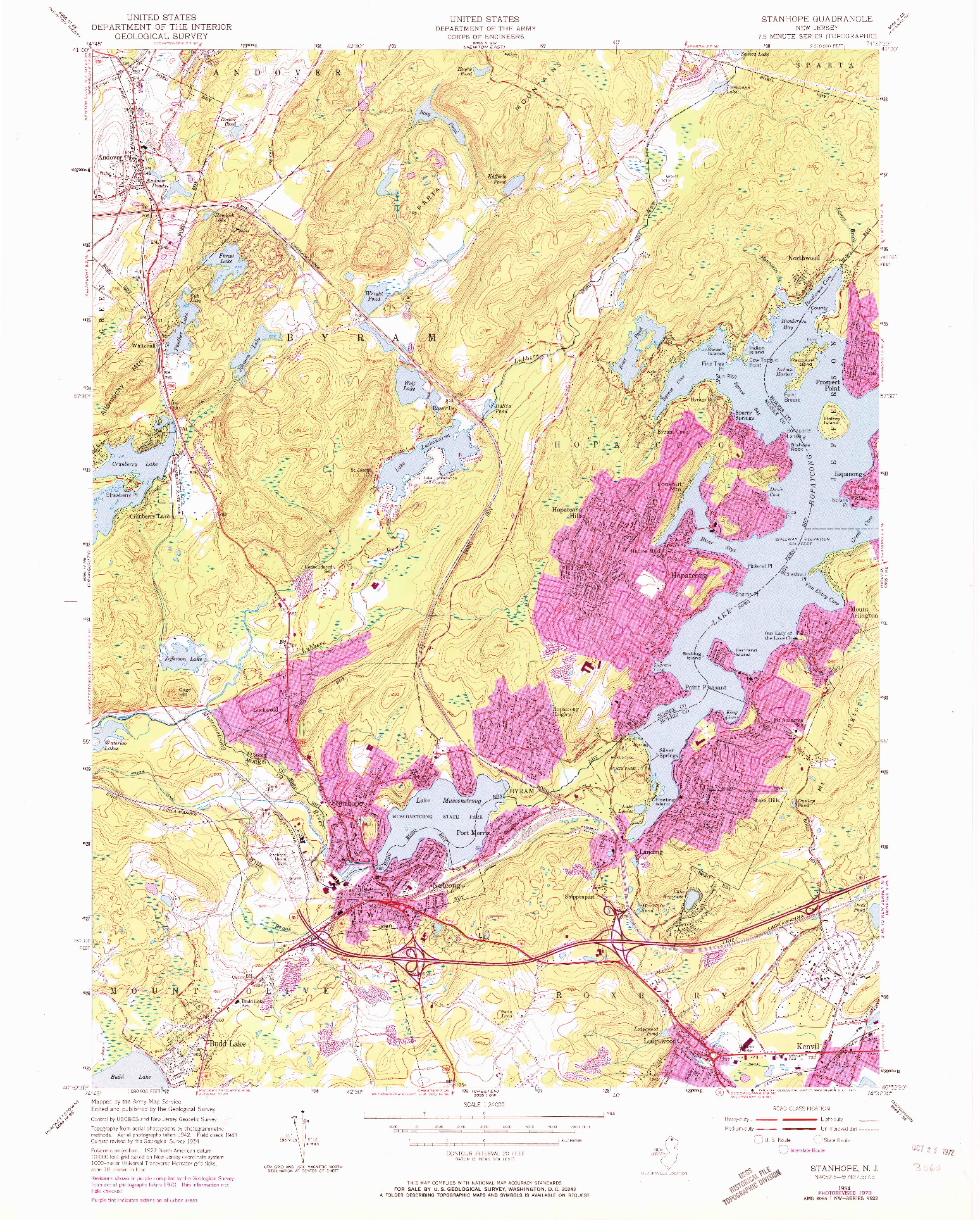 USGS 1:24000-SCALE QUADRANGLE FOR STANHOPE, NJ 1954