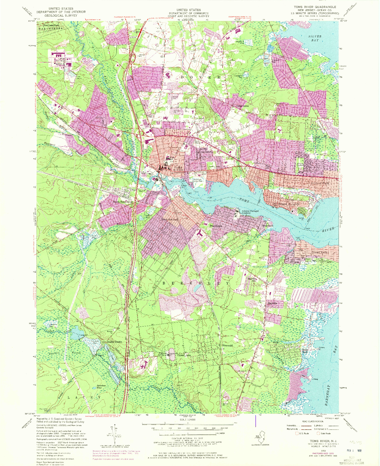 USGS 1:24000-SCALE QUADRANGLE FOR TOMS RIVER, NJ 1953