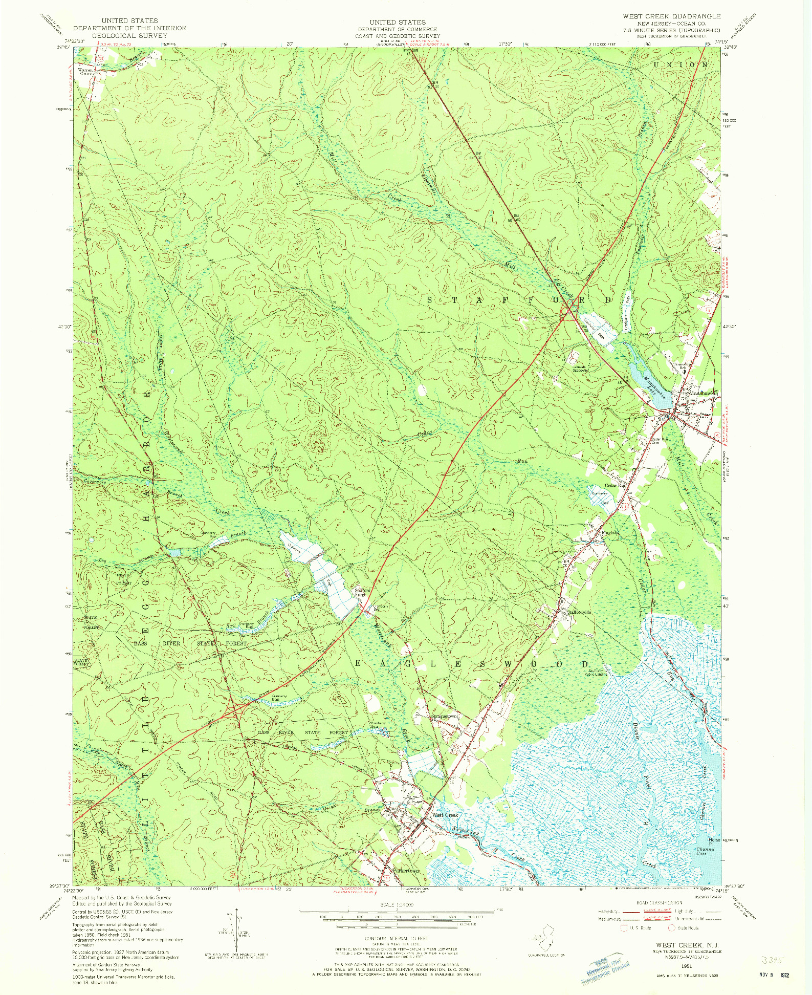 USGS 1:24000-SCALE QUADRANGLE FOR WEST CREEK, NJ 1951