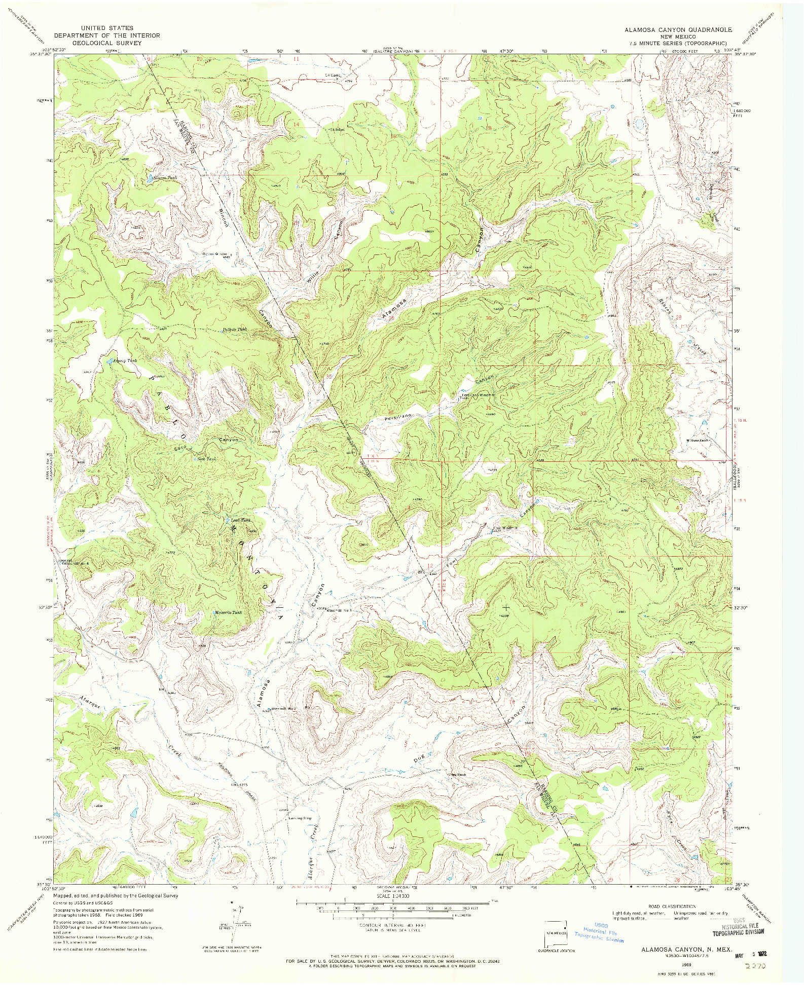 USGS 1:24000-SCALE QUADRANGLE FOR ALAMOSA CANYON, NM 1969