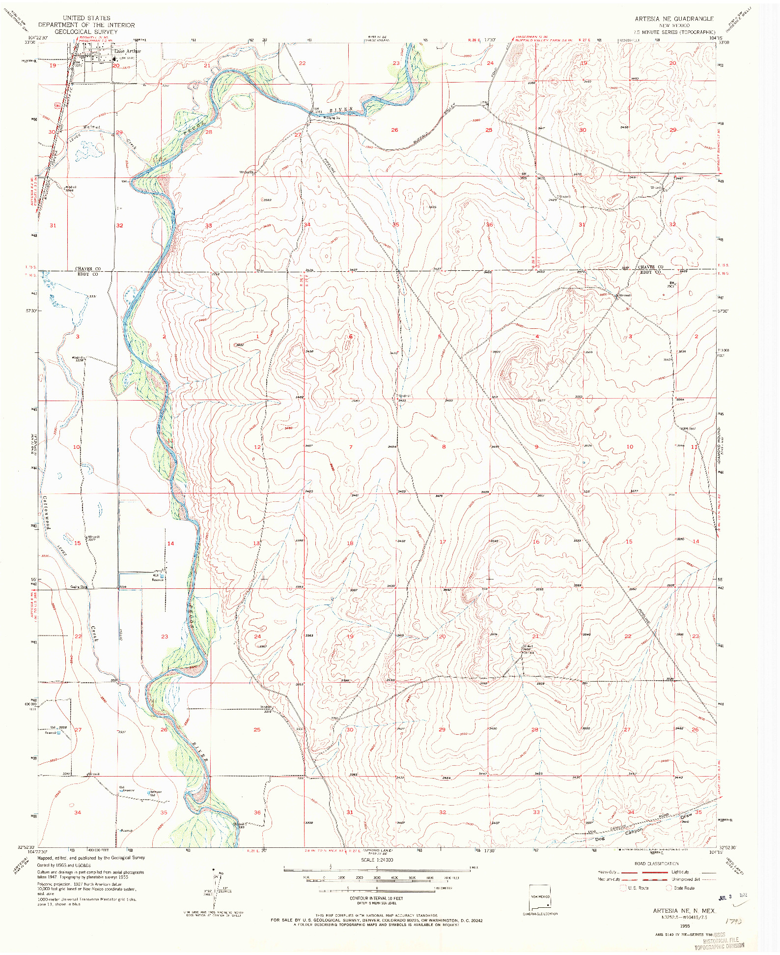 USGS 1:24000-SCALE QUADRANGLE FOR ARTESIA NE, NM 1955