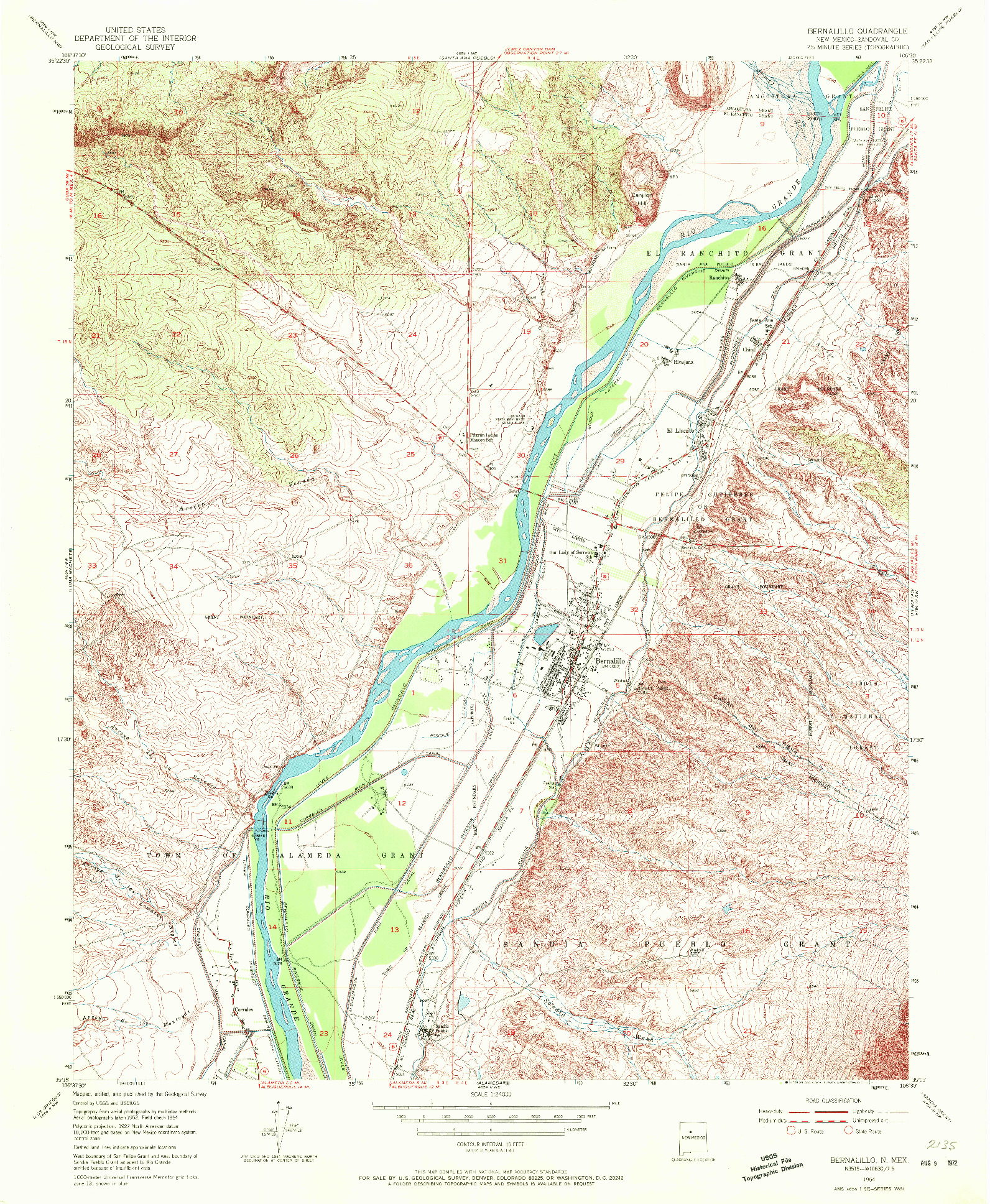 USGS 1:24000-SCALE QUADRANGLE FOR BERNALILLO, NM 1954