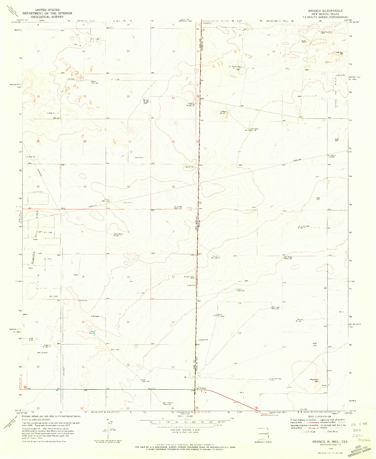 USGS 1:24000-SCALE QUADRANGLE FOR BRONCO, NM 1970
