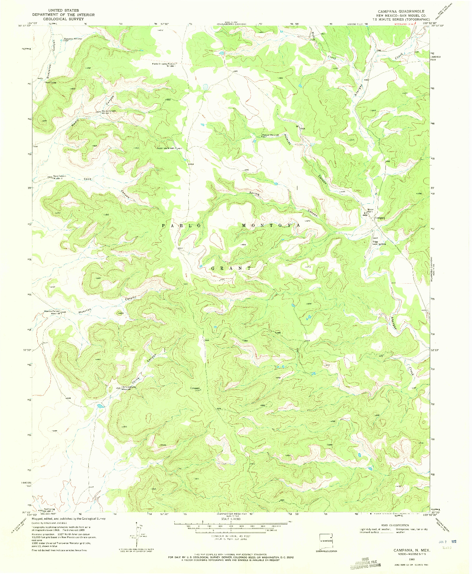 USGS 1:24000-SCALE QUADRANGLE FOR CAMPANA, NM 1969