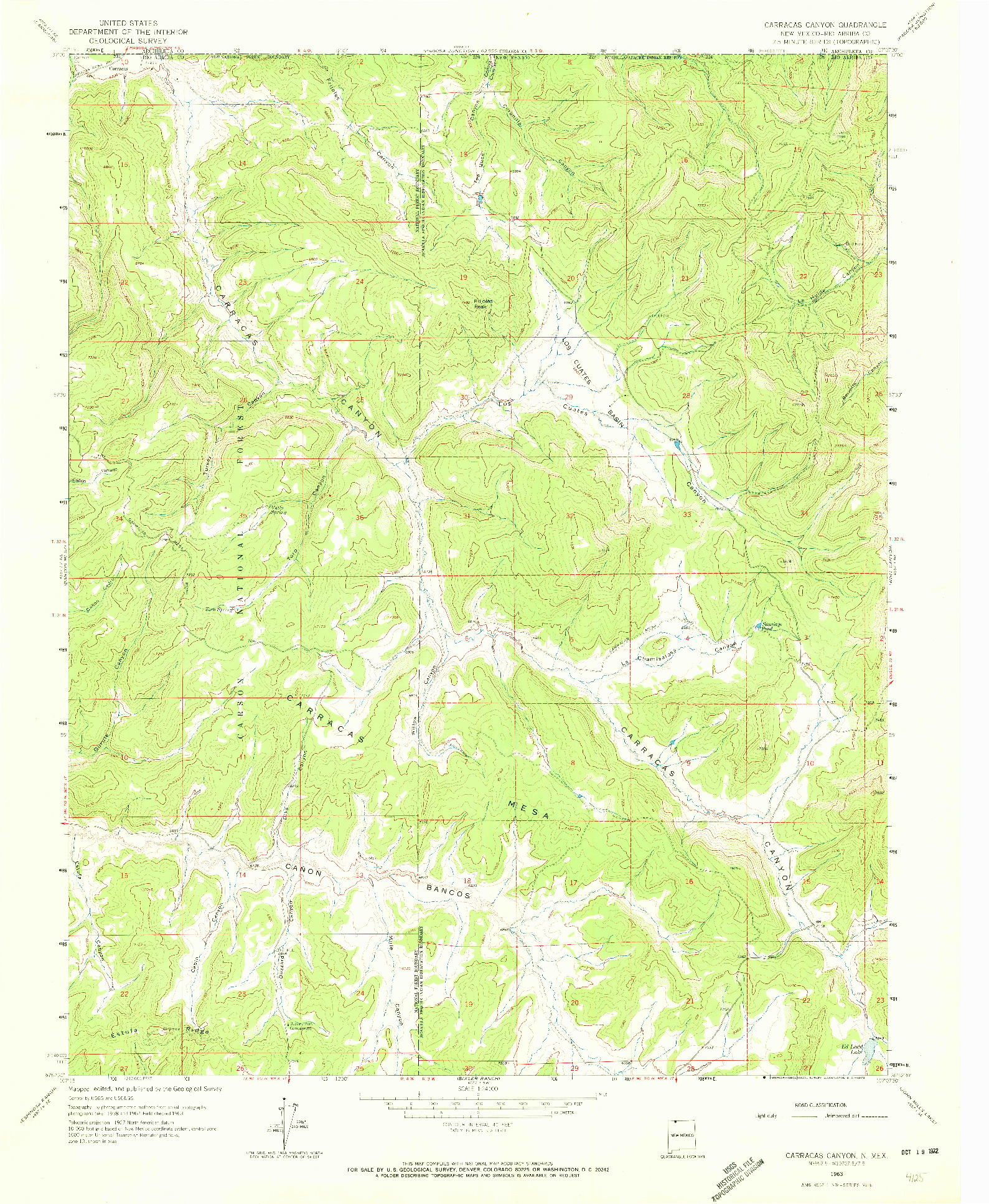 USGS 1:24000-SCALE QUADRANGLE FOR CARRACAS CANYON, NM 1963