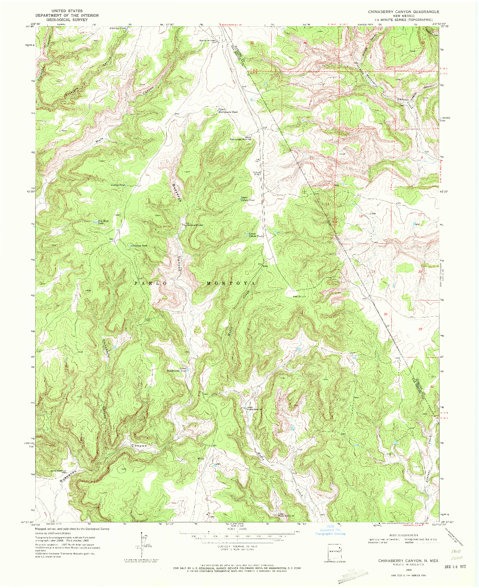 USGS 1:24000-SCALE QUADRANGLE FOR CHINABERRY CANYON, NM 1969