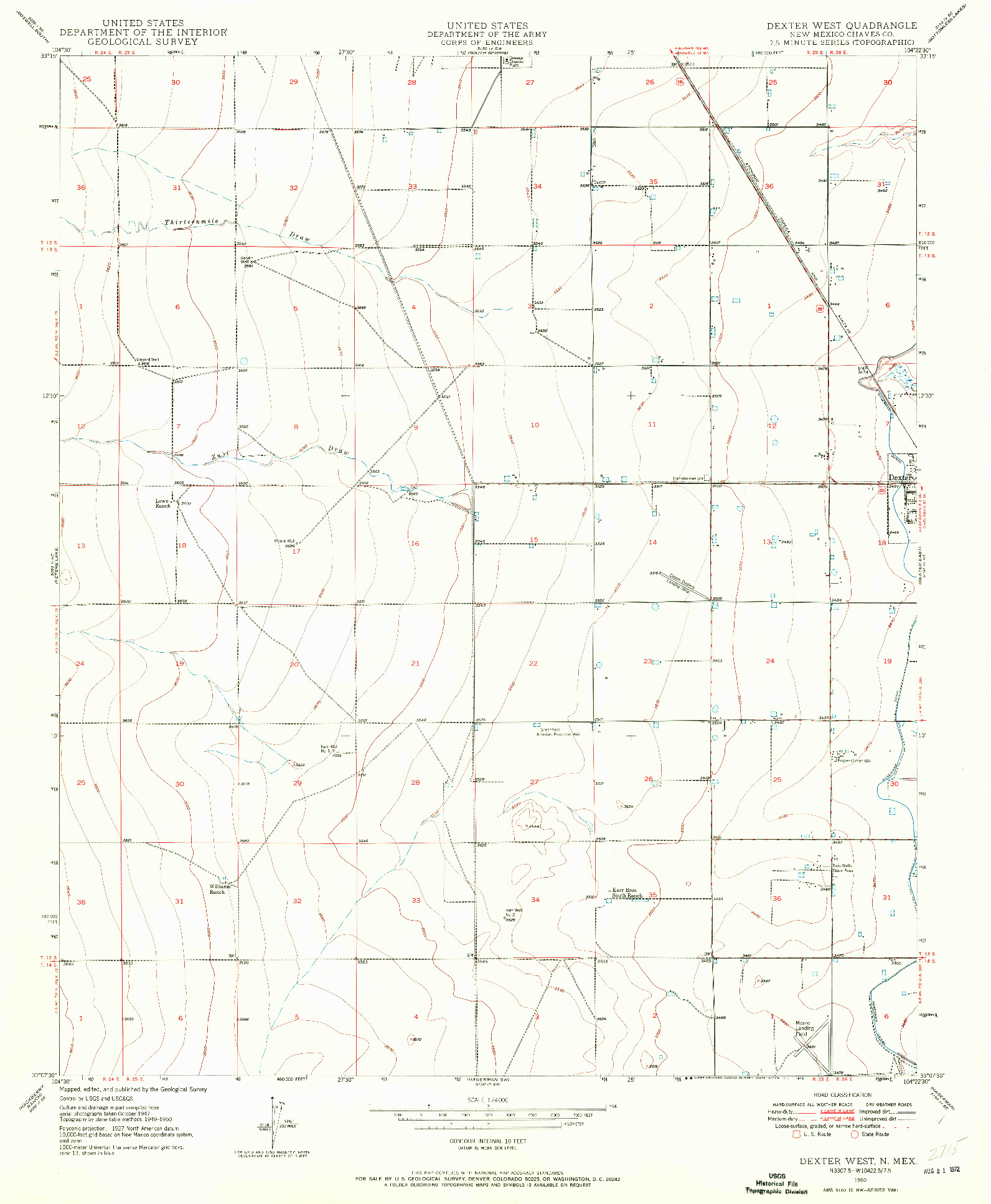 USGS 1:24000-SCALE QUADRANGLE FOR DEXTER WEST, NM 1950