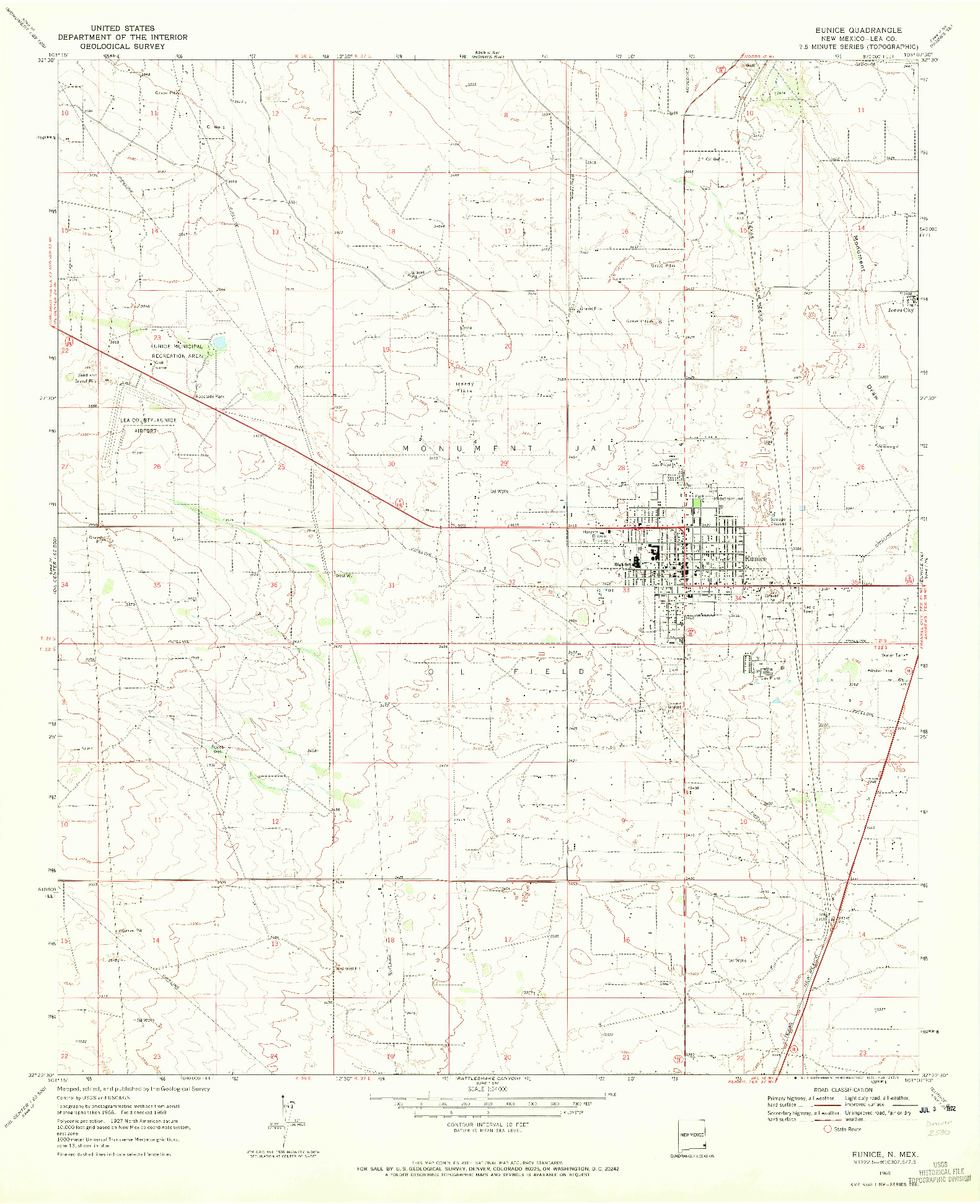 USGS 1:24000-SCALE QUADRANGLE FOR EUNICE, NM 1969