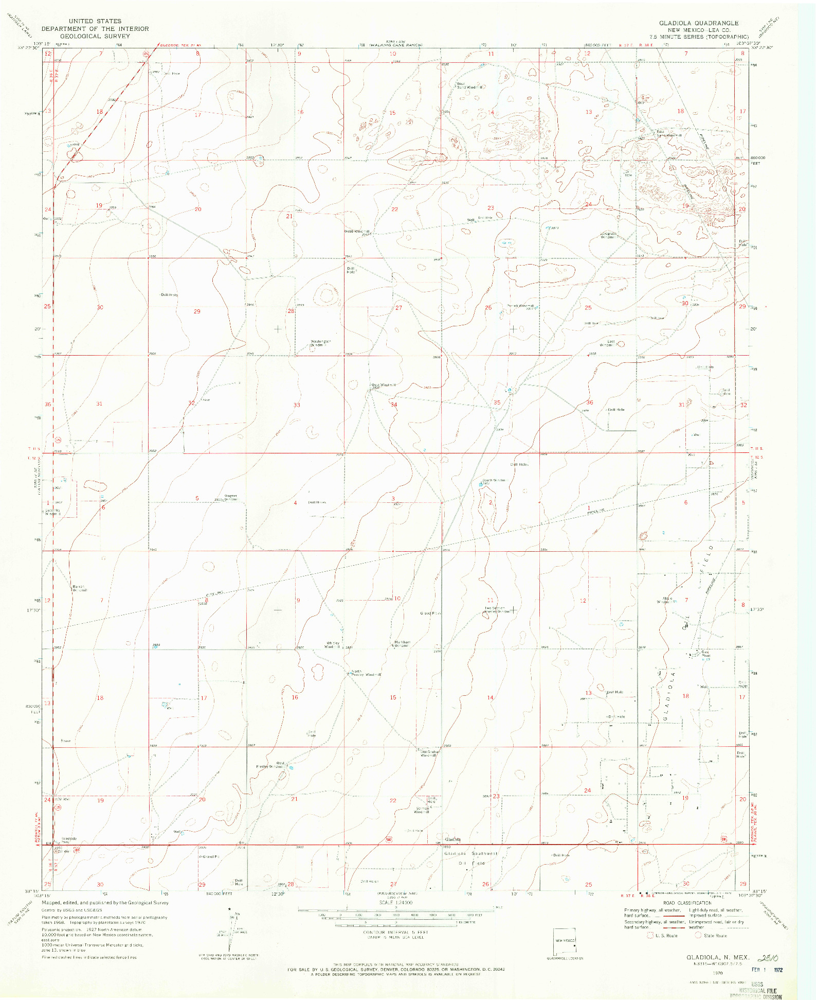 USGS 1:24000-SCALE QUADRANGLE FOR GLADIOLA, NM 1970