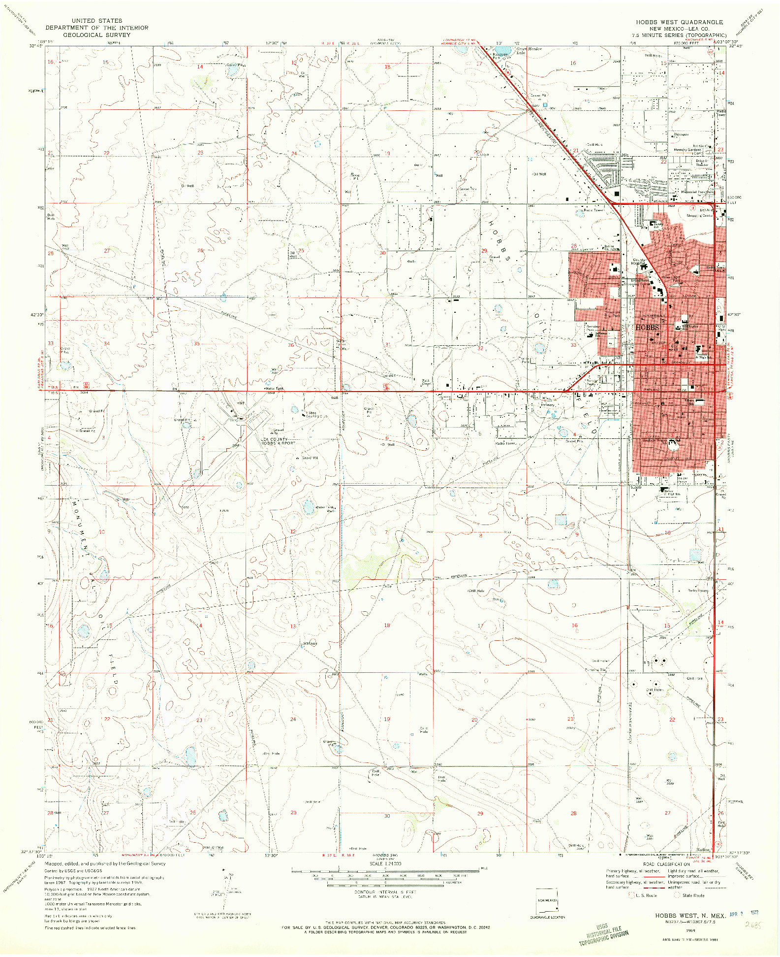 USGS 1:24000-SCALE QUADRANGLE FOR HOBBS WEST, NM 1969