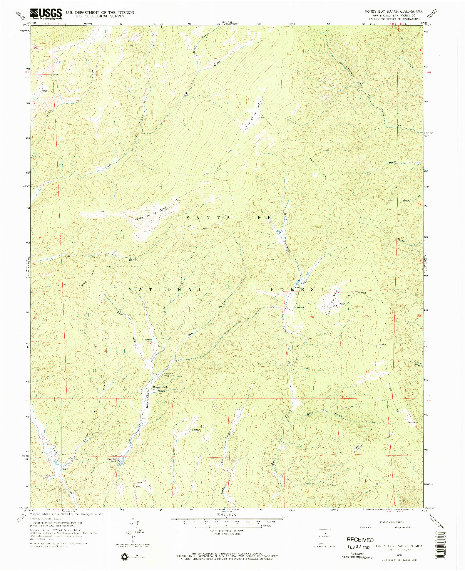 USGS 1:24000-SCALE QUADRANGLE FOR HONEY BOY RANCH, NM 1961