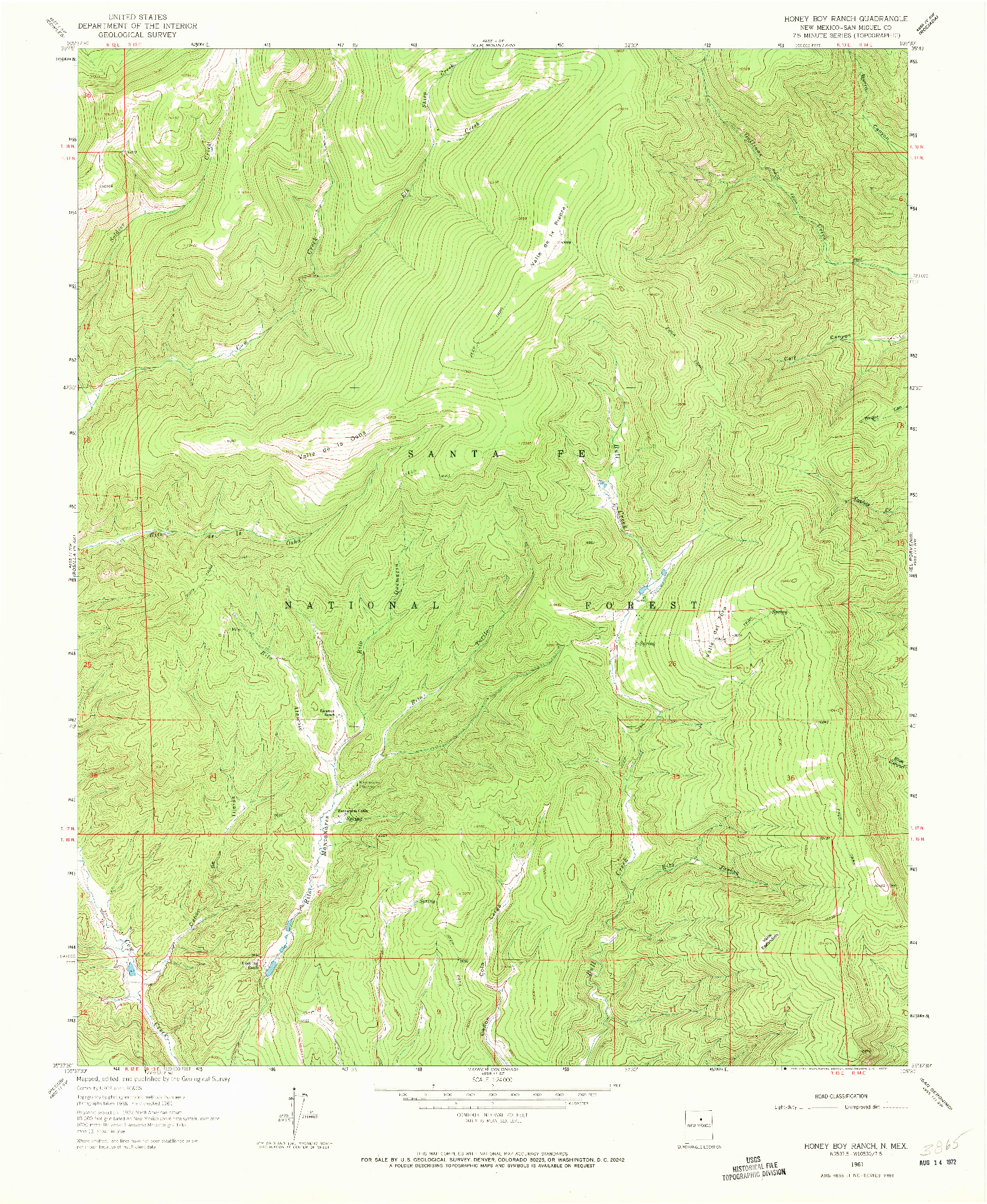 USGS 1:24000-SCALE QUADRANGLE FOR HONEY BOY RANCH, NM 1961