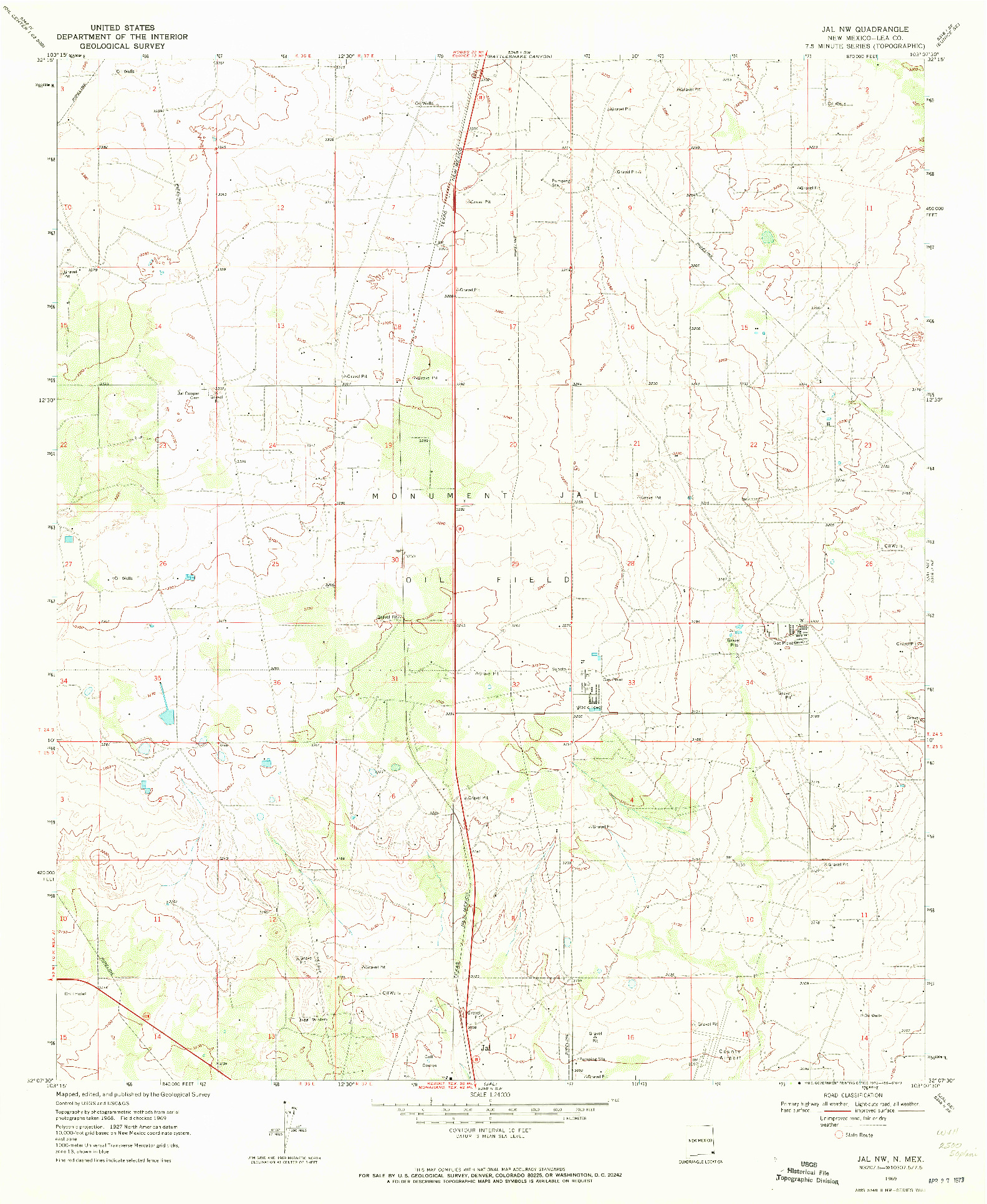 USGS 1:24000-SCALE QUADRANGLE FOR JAL NW, NM 1969