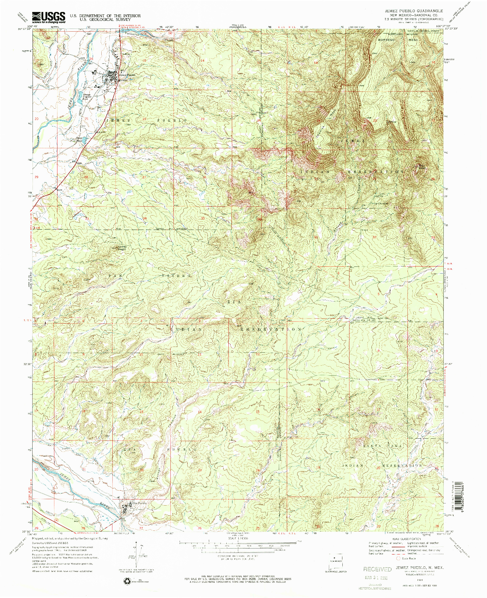 USGS 1:24000-SCALE QUADRANGLE FOR JEMEZ PUEBLO, NM 1969