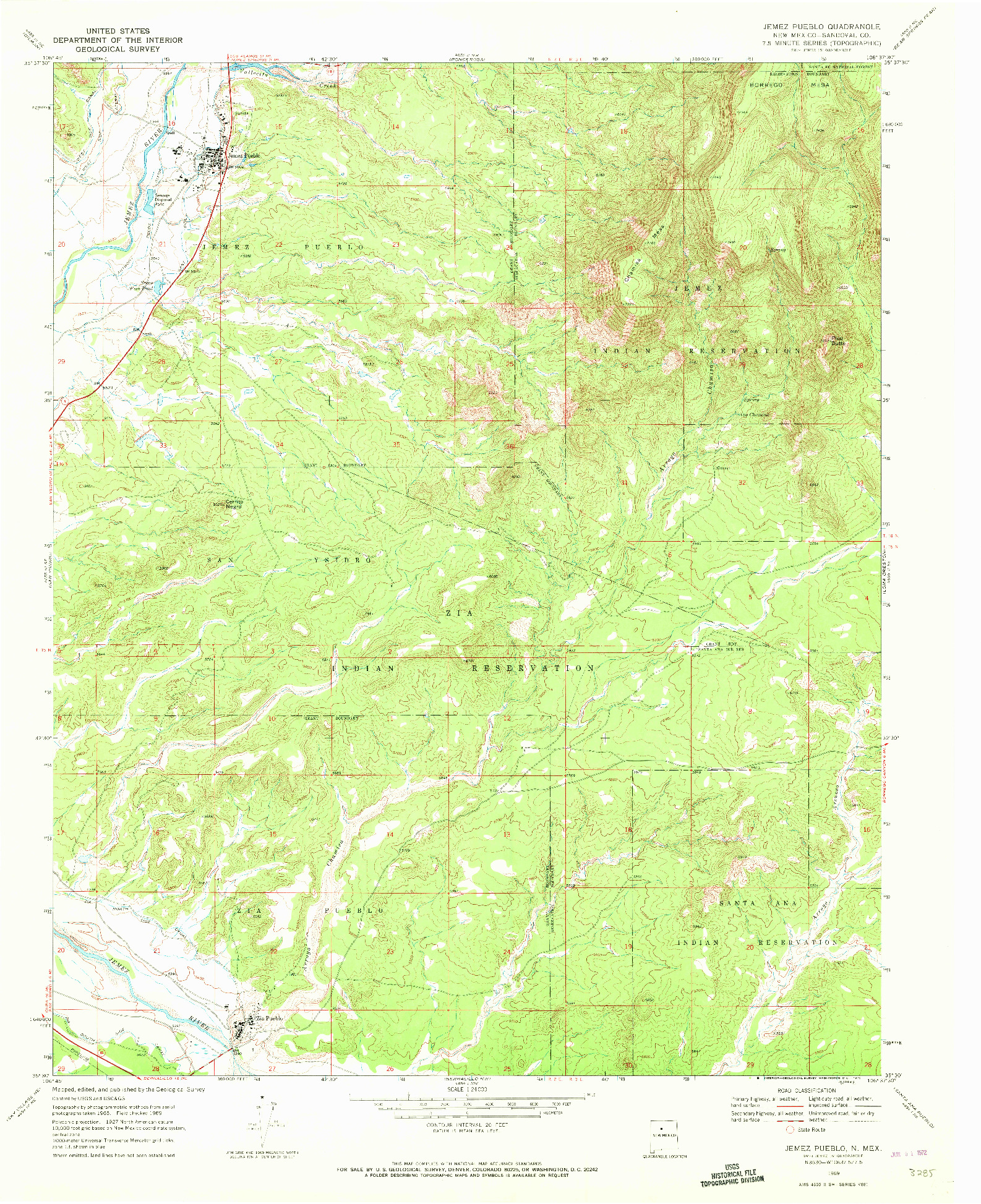 USGS 1:24000-SCALE QUADRANGLE FOR JEMEZ PUEBLO, NM 1969