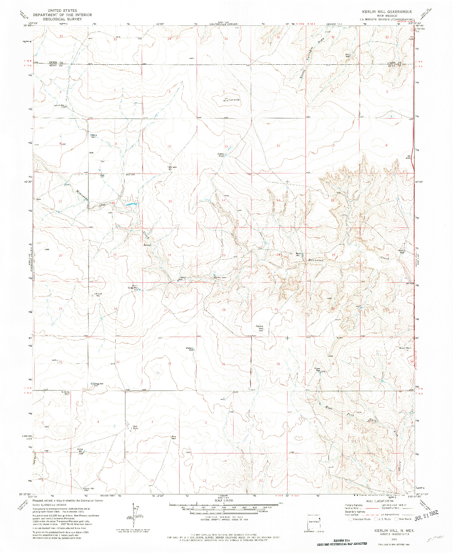 USGS 1:24000-SCALE QUADRANGLE FOR KERLIN HILL, NM 1971