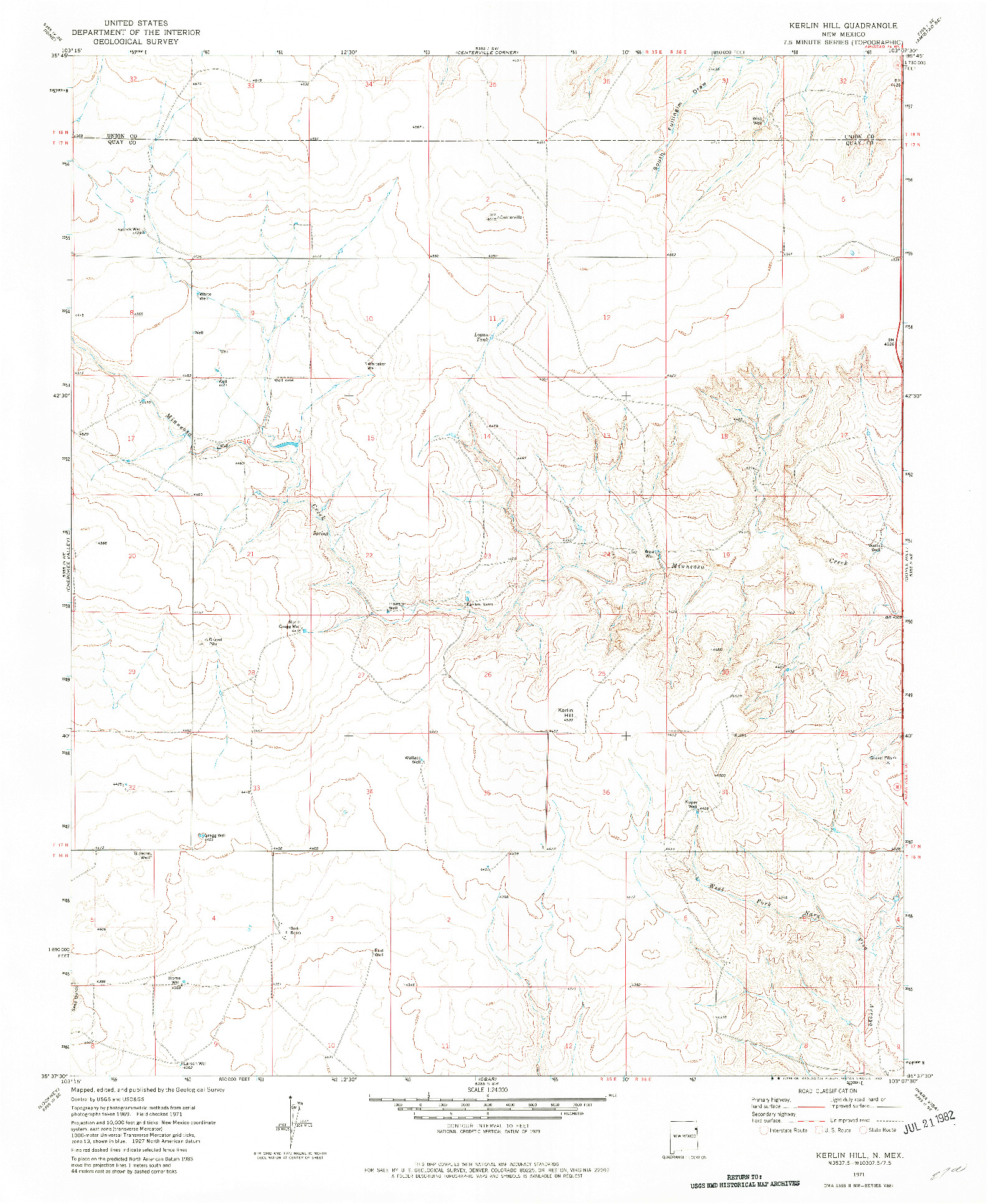 USGS 1:24000-SCALE QUADRANGLE FOR KERLIN HILL, NM 1971