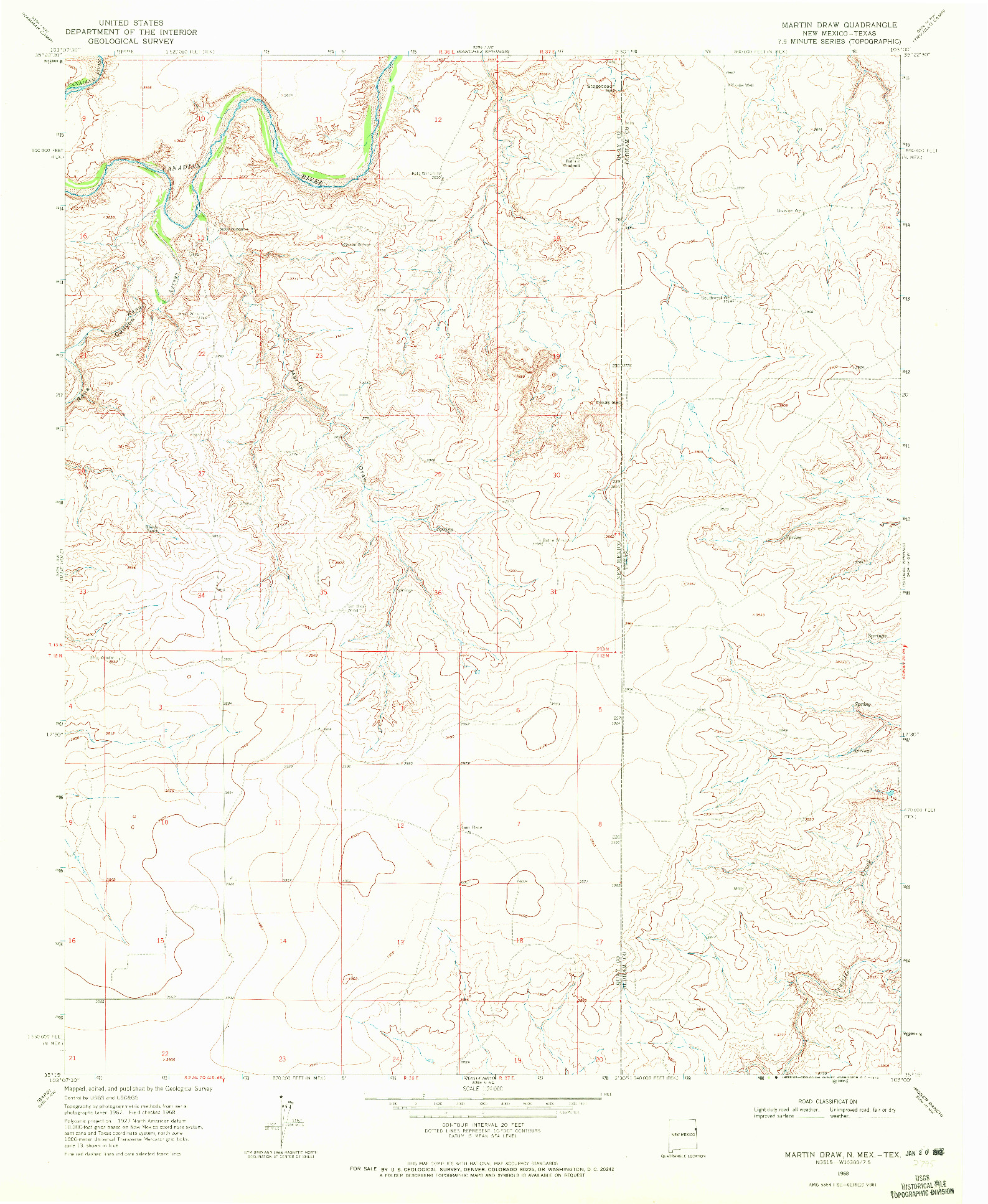 USGS 1:24000-SCALE QUADRANGLE FOR MARTIN DRAW, NM 1968