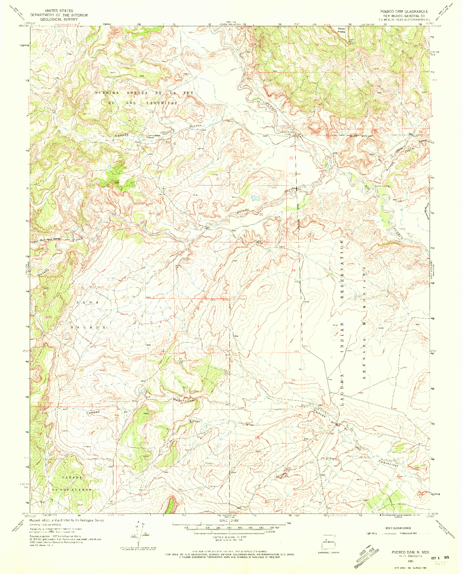 USGS 1:24000-SCALE QUADRANGLE FOR PUERCO DAM, NM 1961