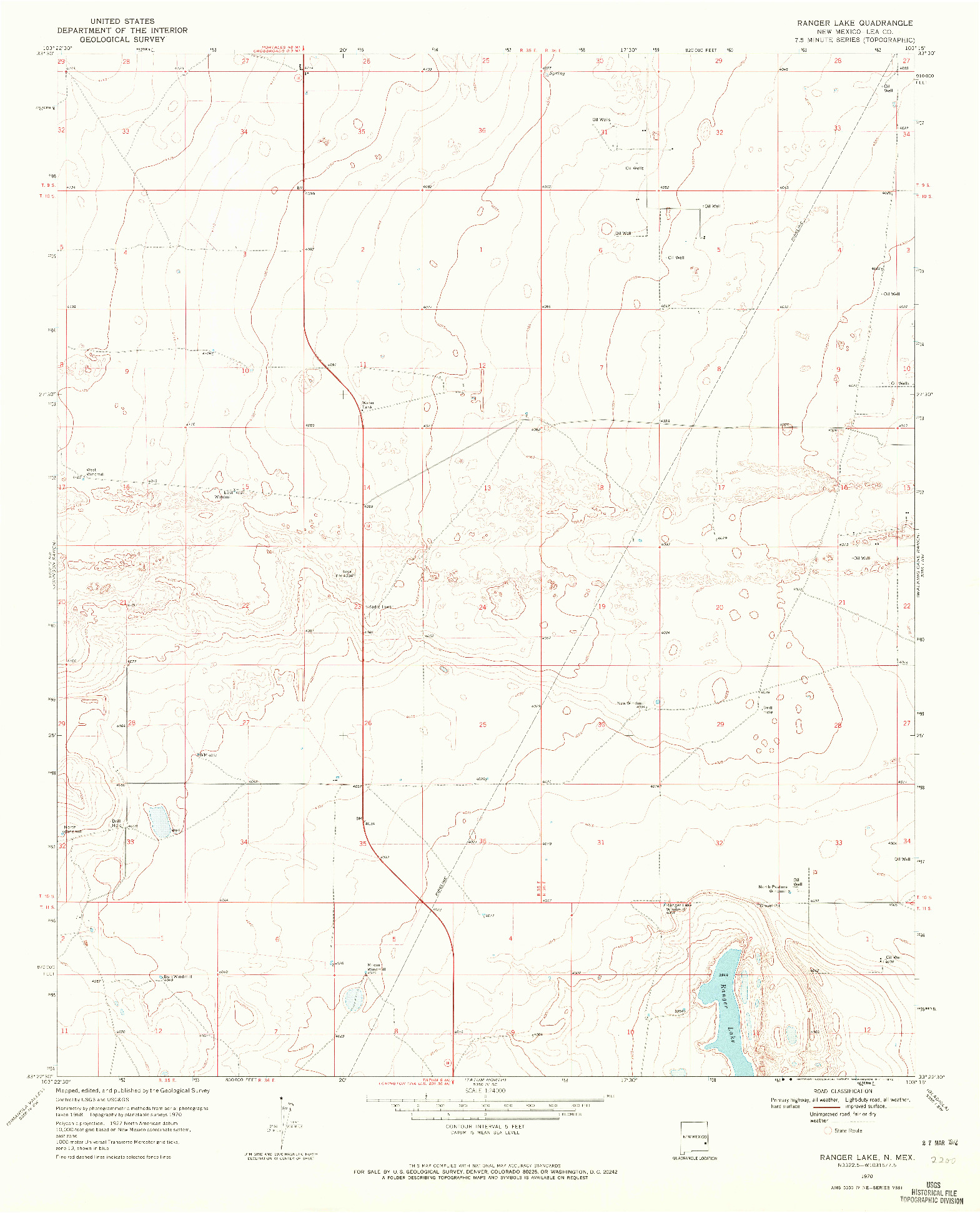 USGS 1:24000-SCALE QUADRANGLE FOR RANGER LAKE, NM 1970