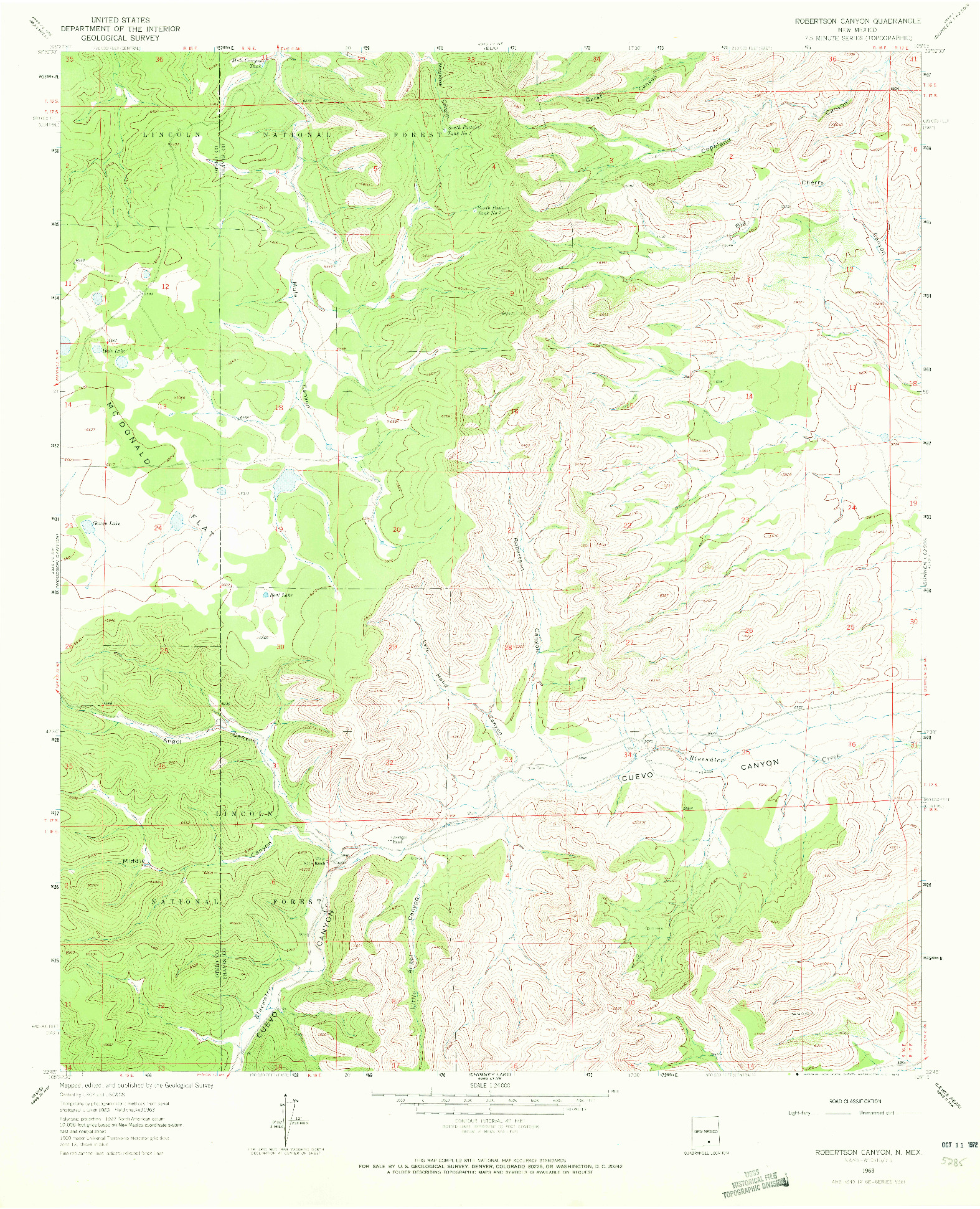 USGS 1:24000-SCALE QUADRANGLE FOR ROBERTSON CANYON, NM 1963