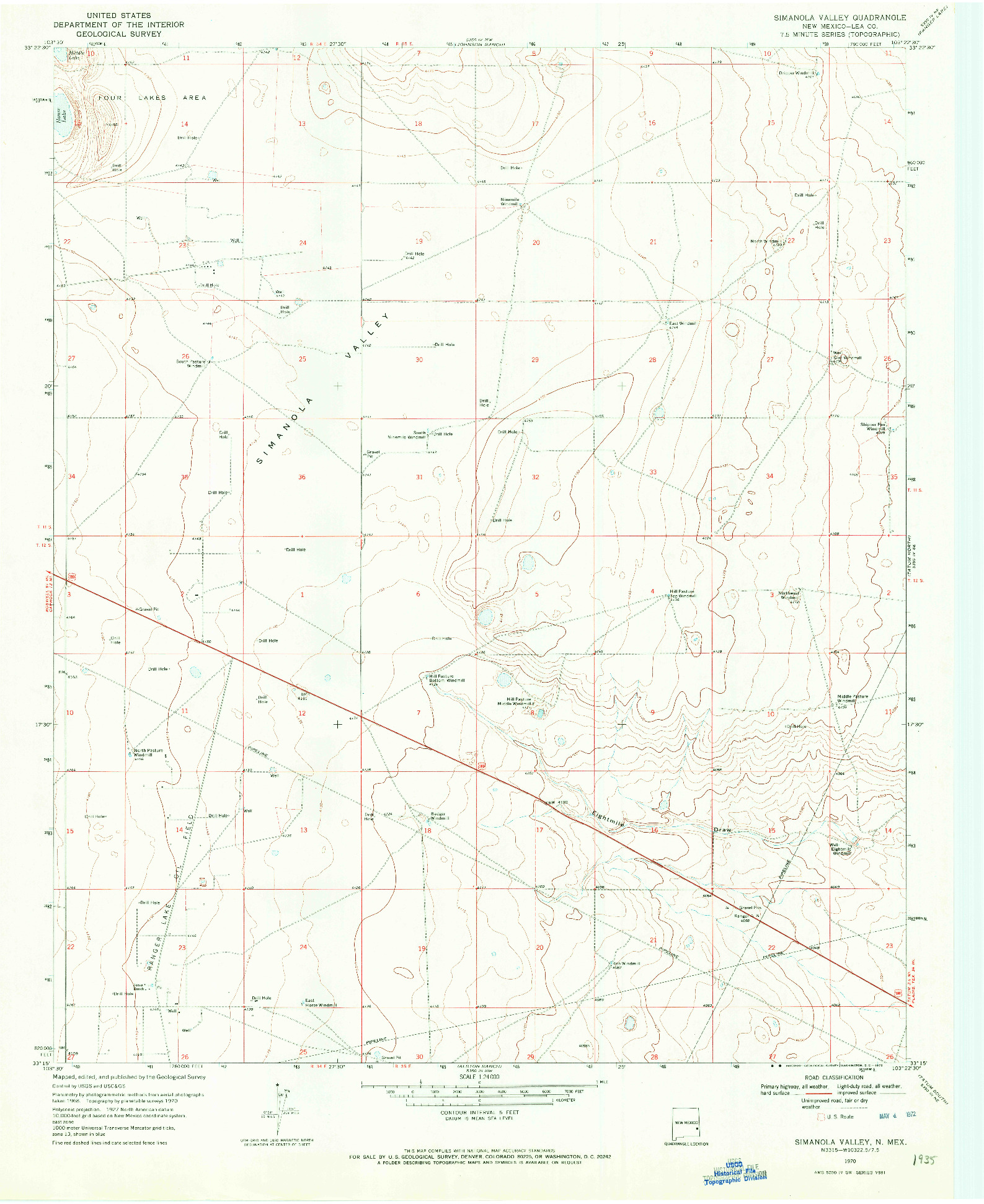 USGS 1:24000-SCALE QUADRANGLE FOR SIMANOLA VALLEY, NM 1970