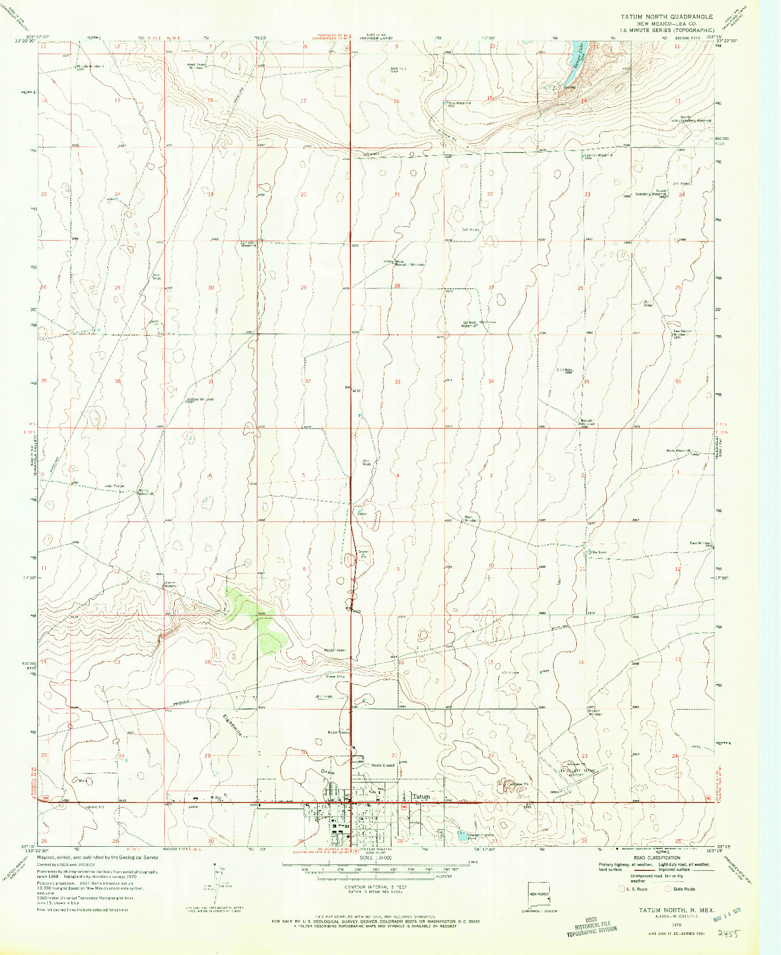 USGS 1:24000-SCALE QUADRANGLE FOR TATUM NORTH, NM 1970