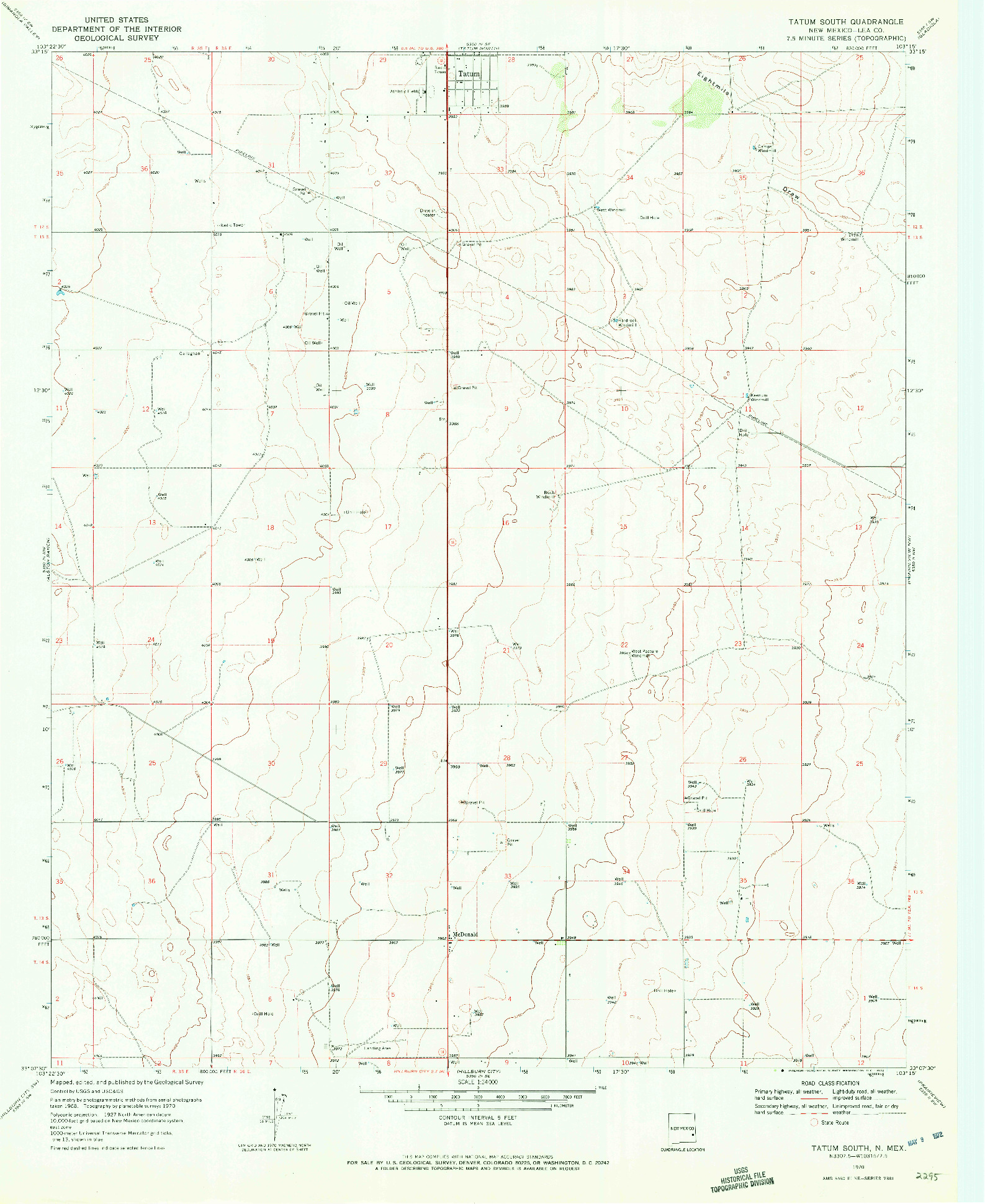 USGS 1:24000-SCALE QUADRANGLE FOR TATUM SOUTH, NM 1970