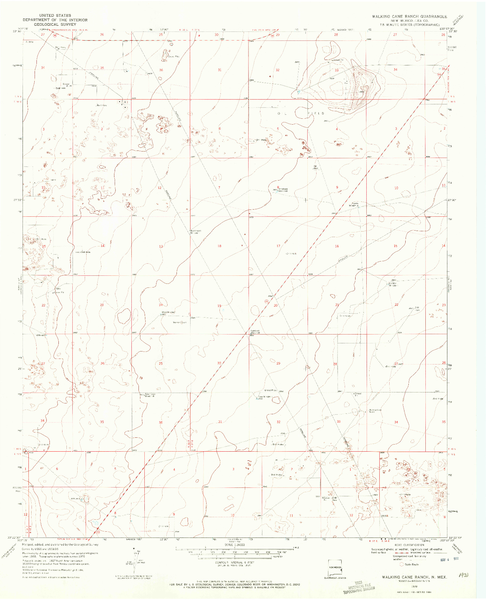 USGS 1:24000-SCALE QUADRANGLE FOR WALKING CANE RANCH, NM 1970