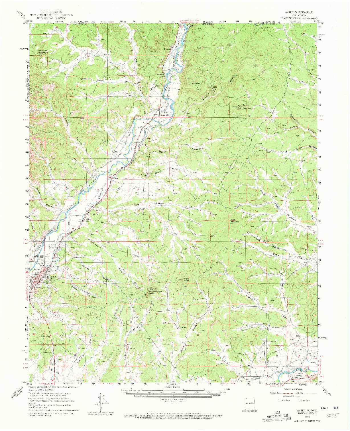 USGS 1:62500-SCALE QUADRANGLE FOR AZTEC, NM 1959