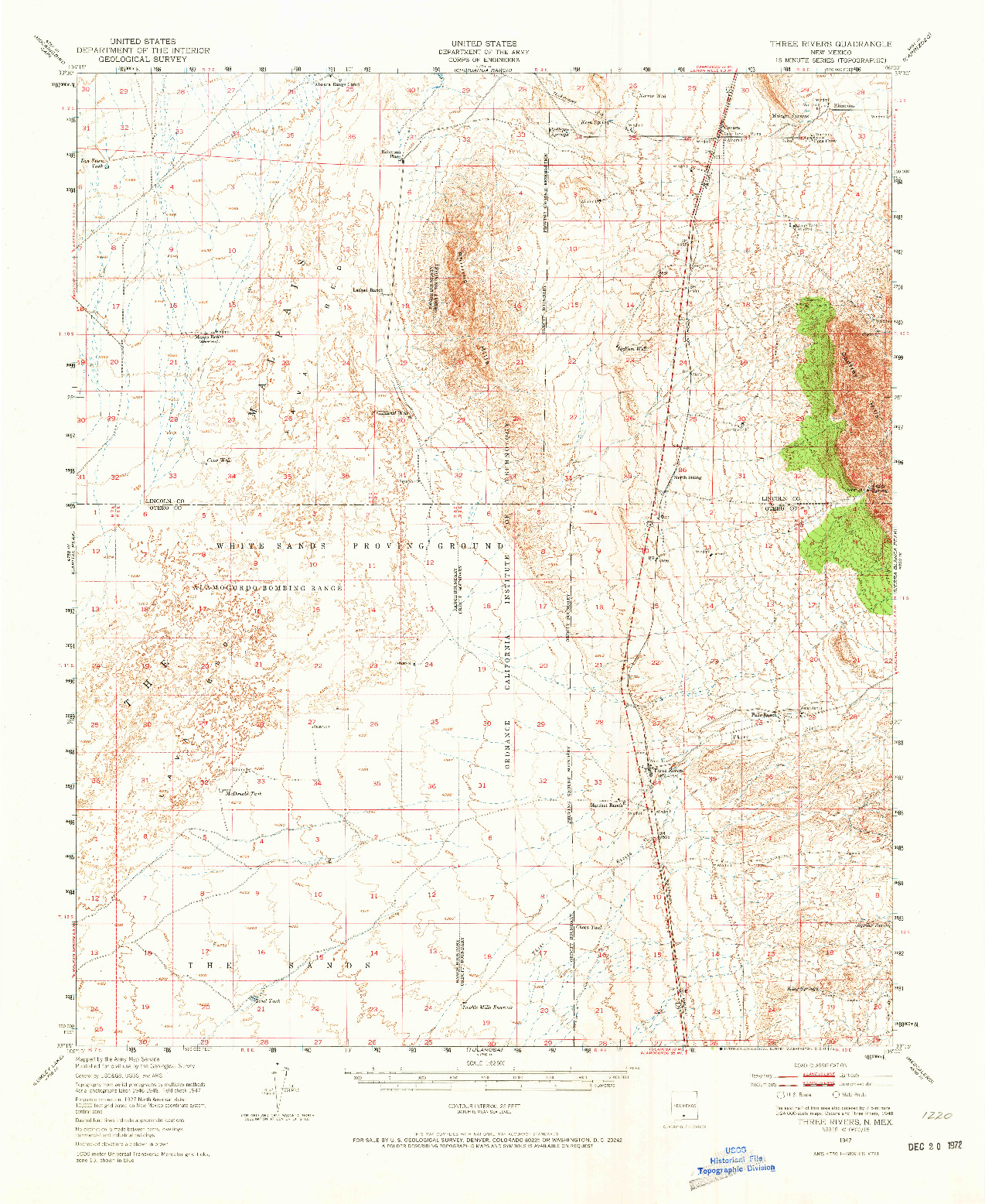 USGS 1:62500-SCALE QUADRANGLE FOR THREE RIVERS, NM 1947