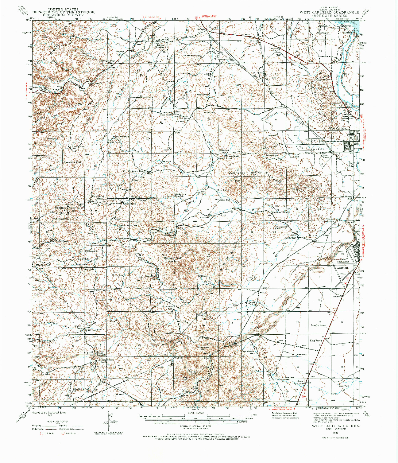 USGS 1:62500-SCALE QUADRANGLE FOR WEST CARLSBAD, NM 1943