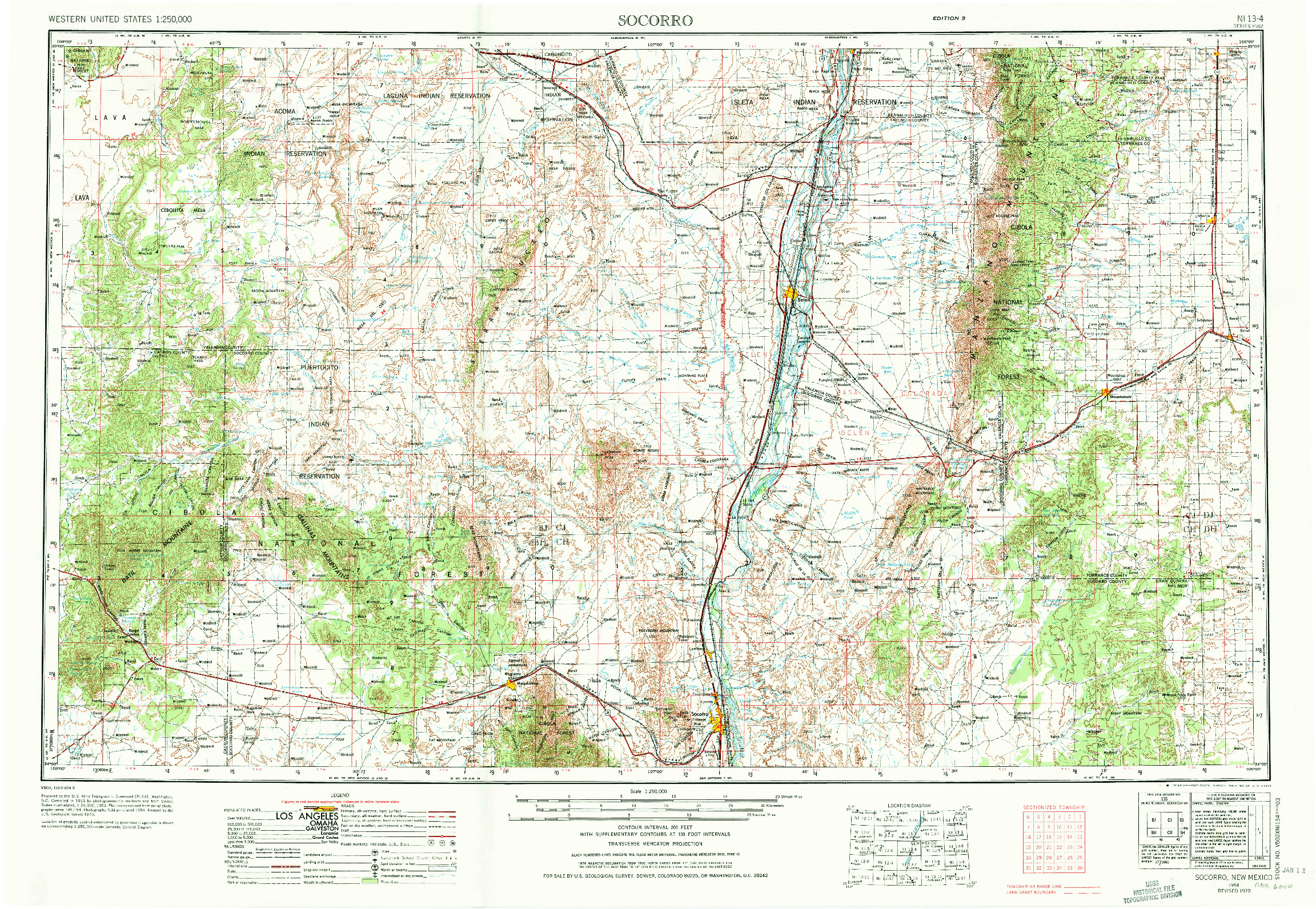 USGS 1:250000-SCALE QUADRANGLE FOR SOCORRO, NM 1954