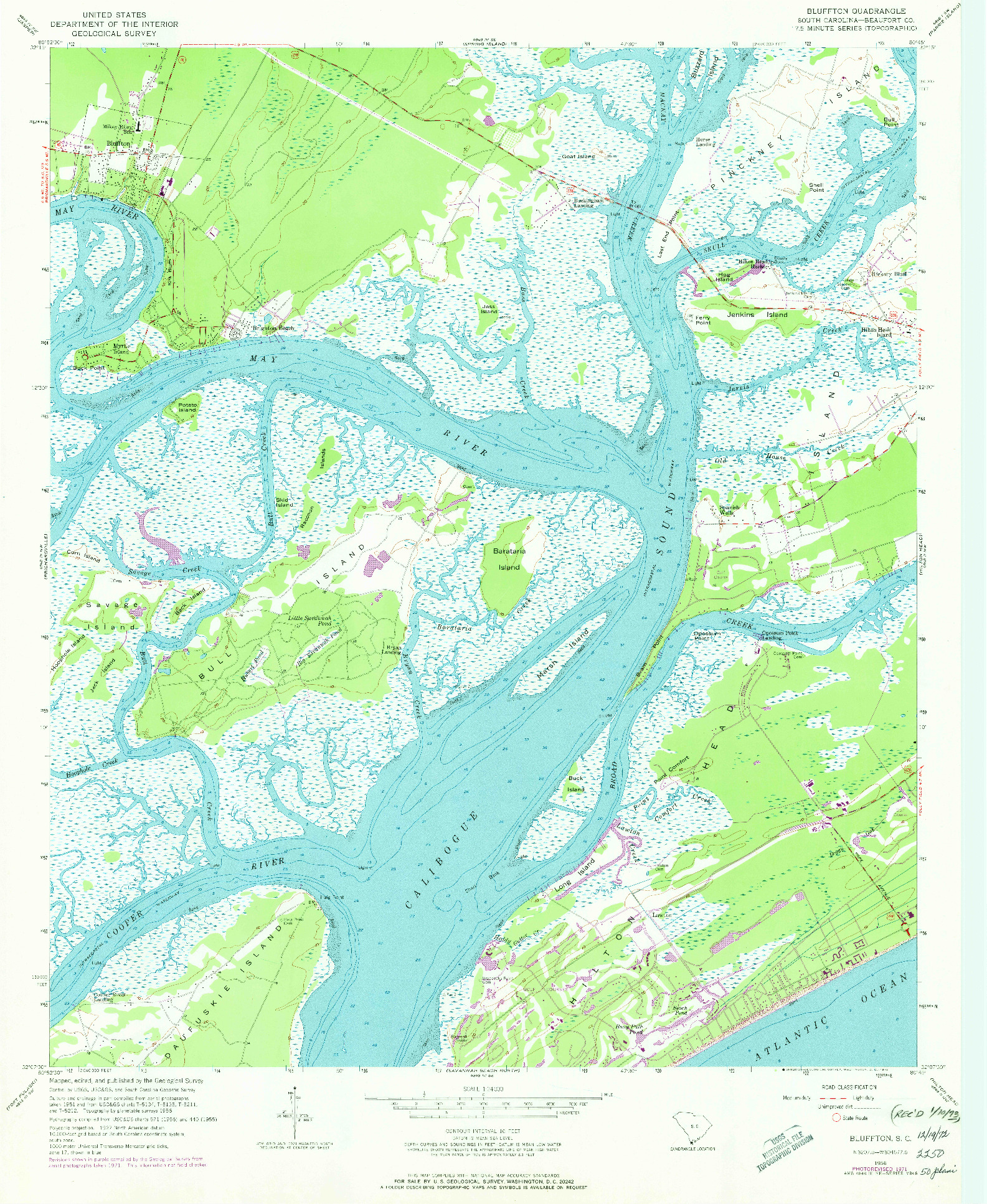 USGS 1:24000-SCALE QUADRANGLE FOR BLUFFTON, SC 1956