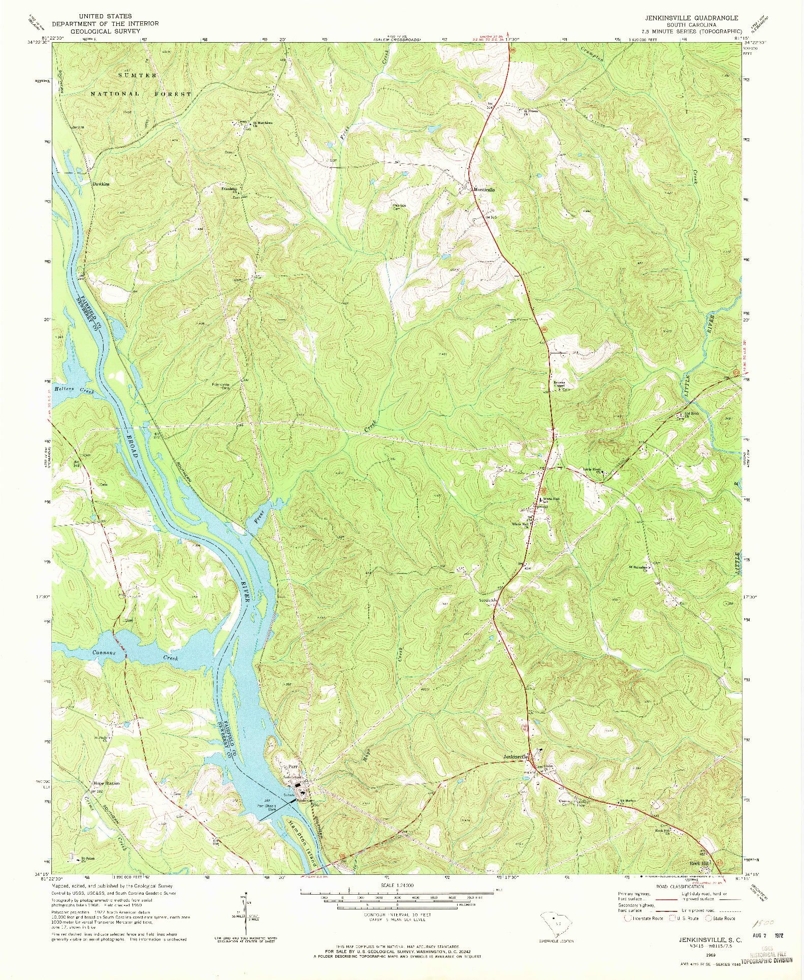 USGS 1:24000-SCALE QUADRANGLE FOR JENKINSVILLE, SC 1969