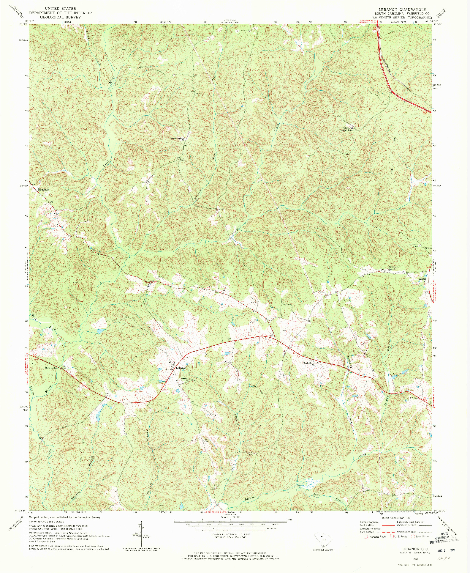 USGS 1:24000-SCALE QUADRANGLE FOR LEBANON, SC 1969
