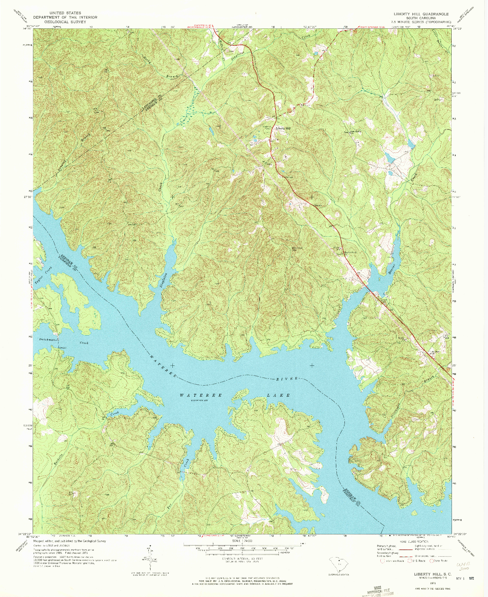 USGS 1:24000-SCALE QUADRANGLE FOR LIBERTY HILL, SC 1971