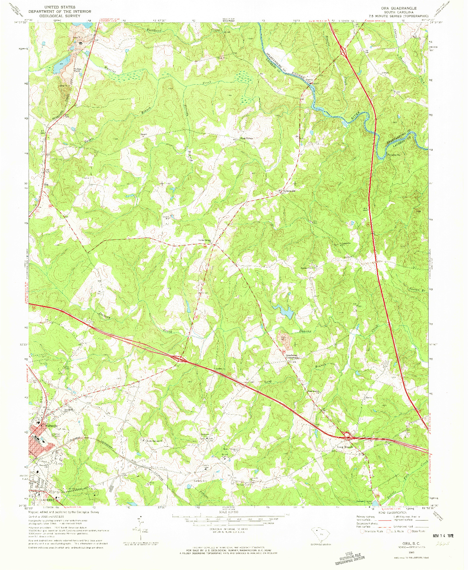 USGS 1:24000-SCALE QUADRANGLE FOR ORA, SC 1969