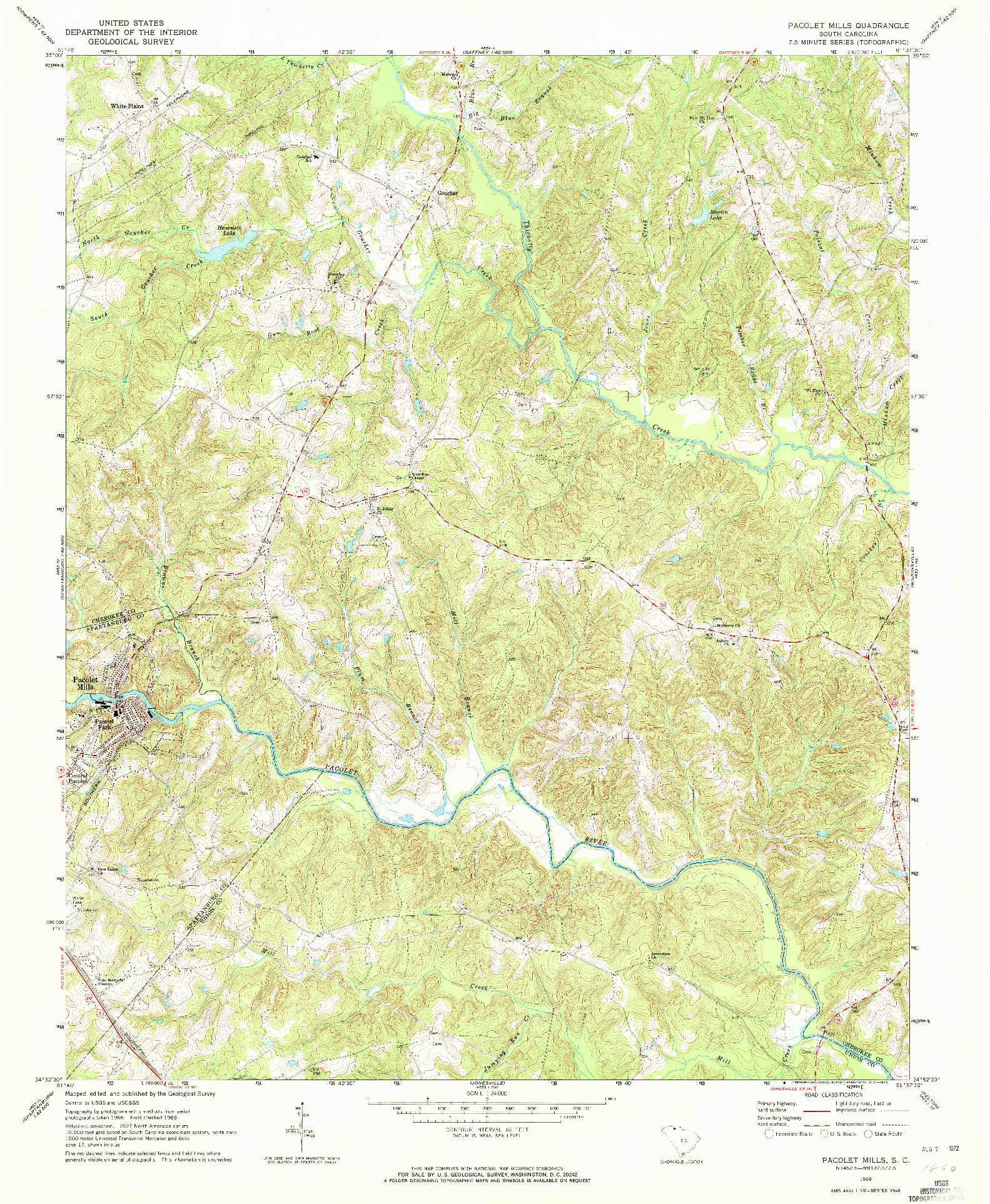 USGS 1:24000-SCALE QUADRANGLE FOR PACOLET MILLS, SC 1969