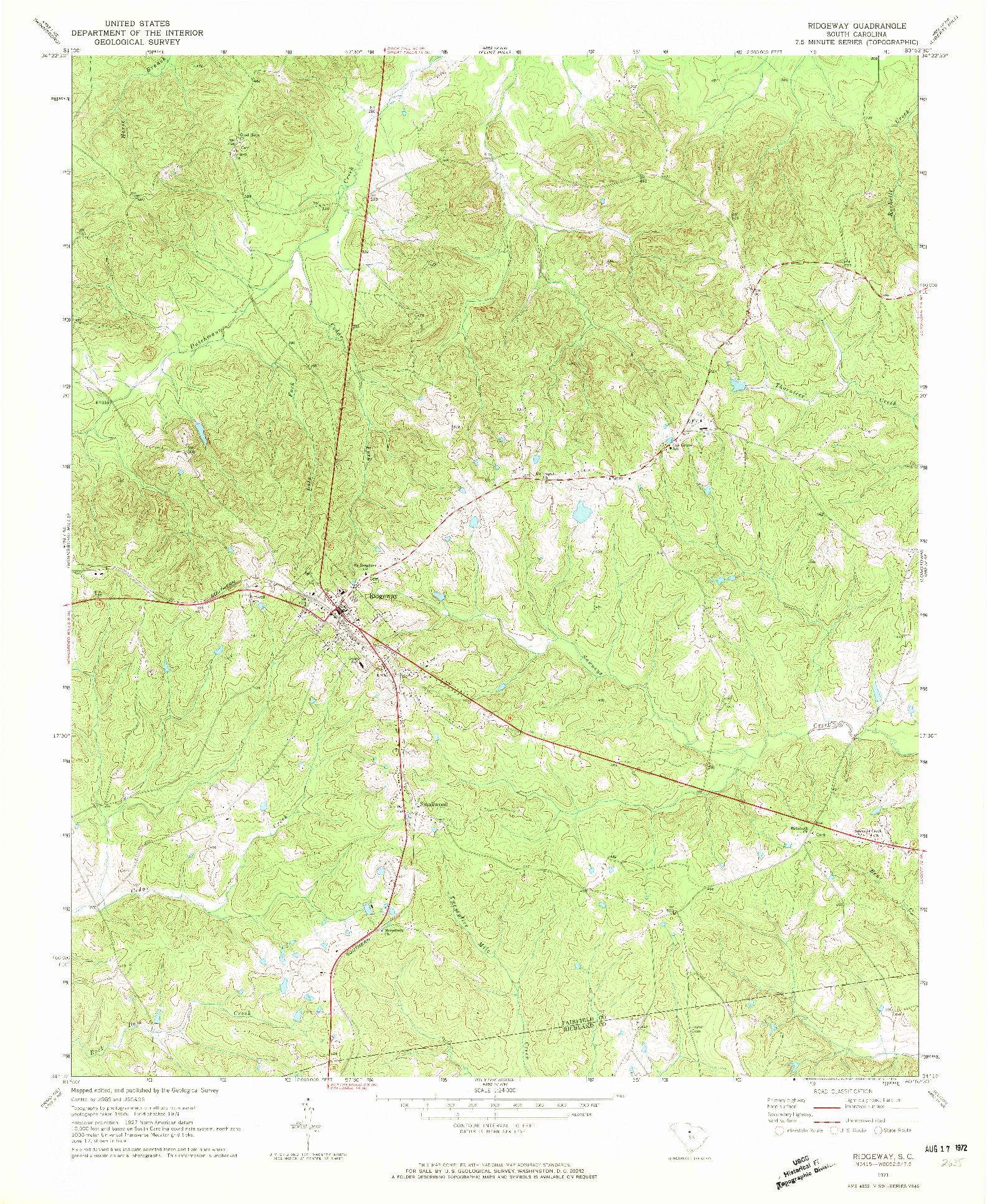 USGS 1:24000-SCALE QUADRANGLE FOR RIDGEWAY, SC 1971