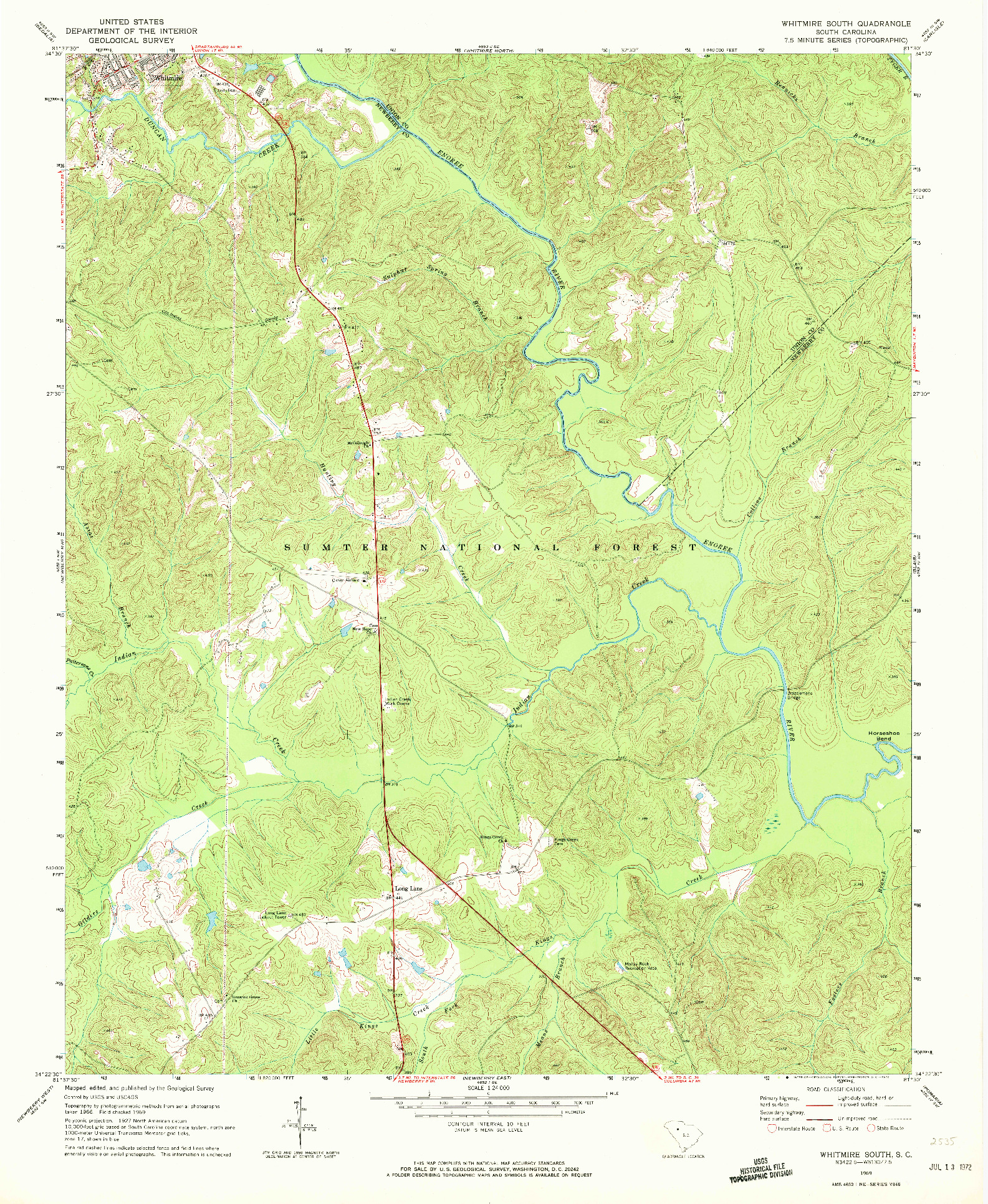 USGS 1:24000-SCALE QUADRANGLE FOR WHITMIRE SOUTH, SC 1969