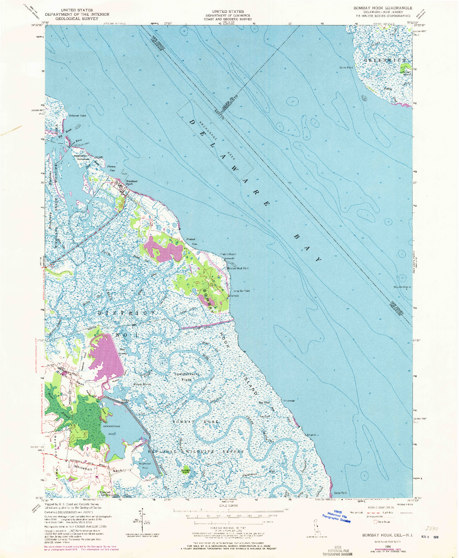 USGS 1:24000-SCALE QUADRANGLE FOR BOMBAY HOOK, DE 1956