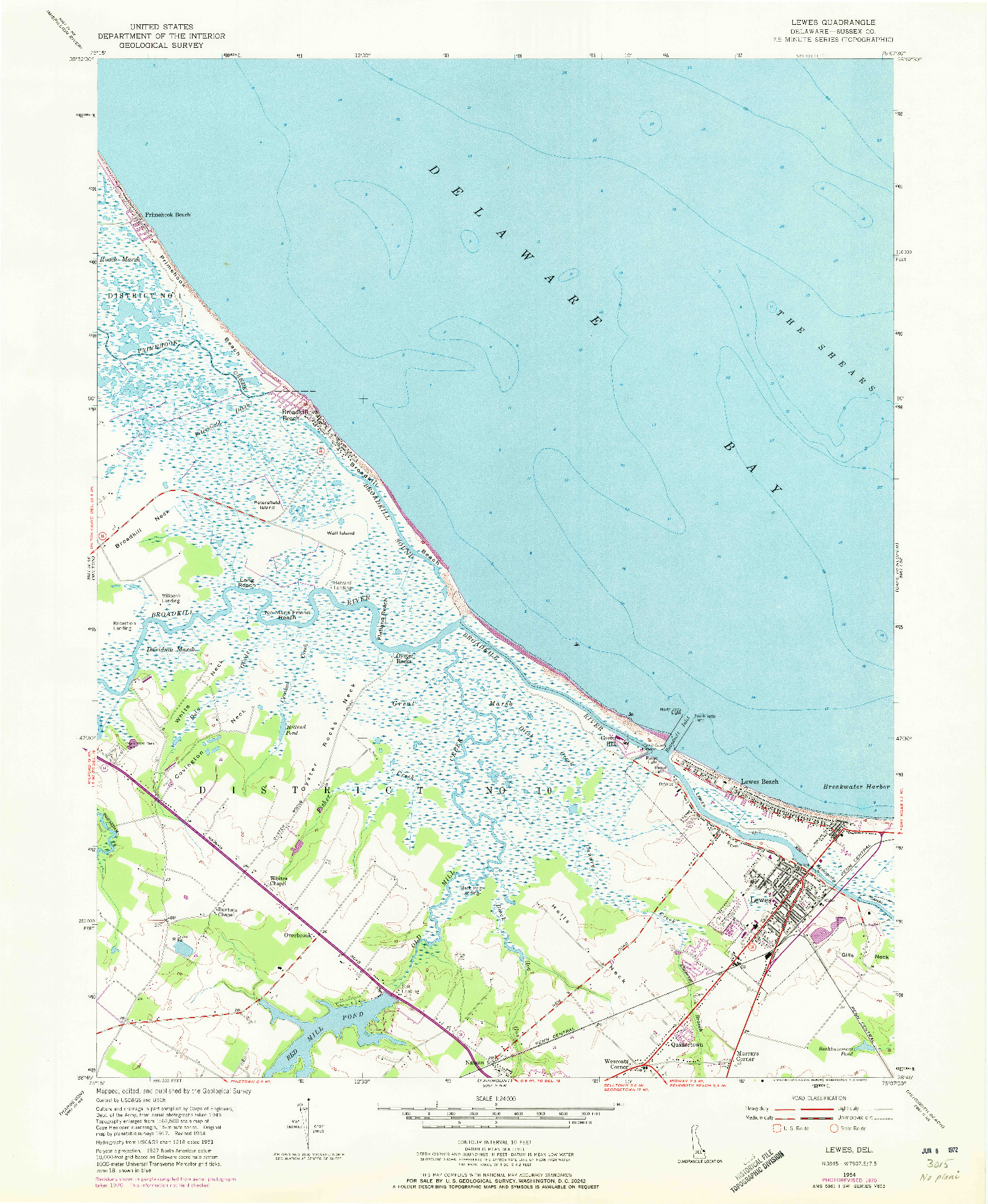 USGS 1:24000-SCALE QUADRANGLE FOR LEWES, DE 1954