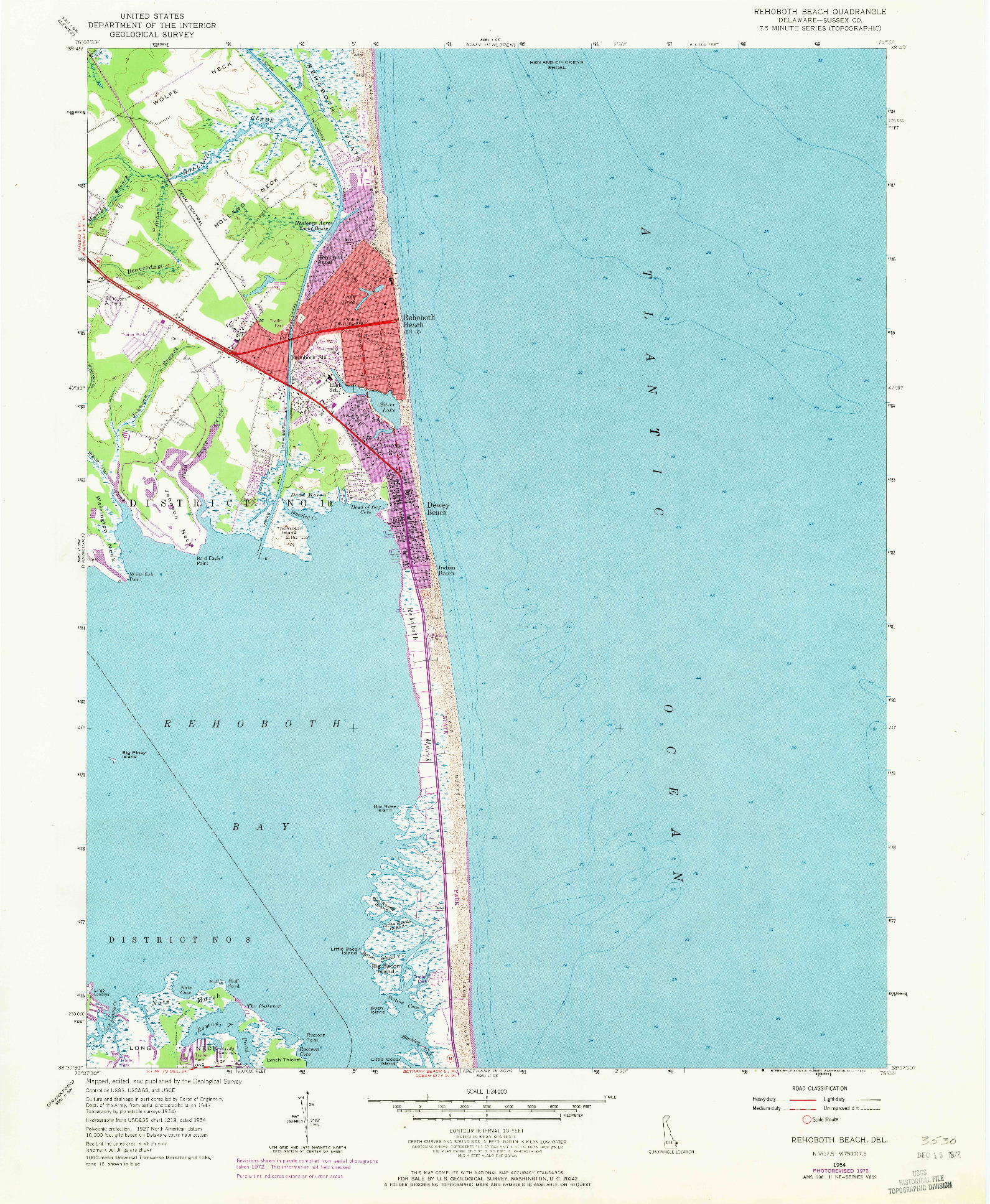 USGS 1:24000-SCALE QUADRANGLE FOR REHOBOTH BEACH, DE 1954