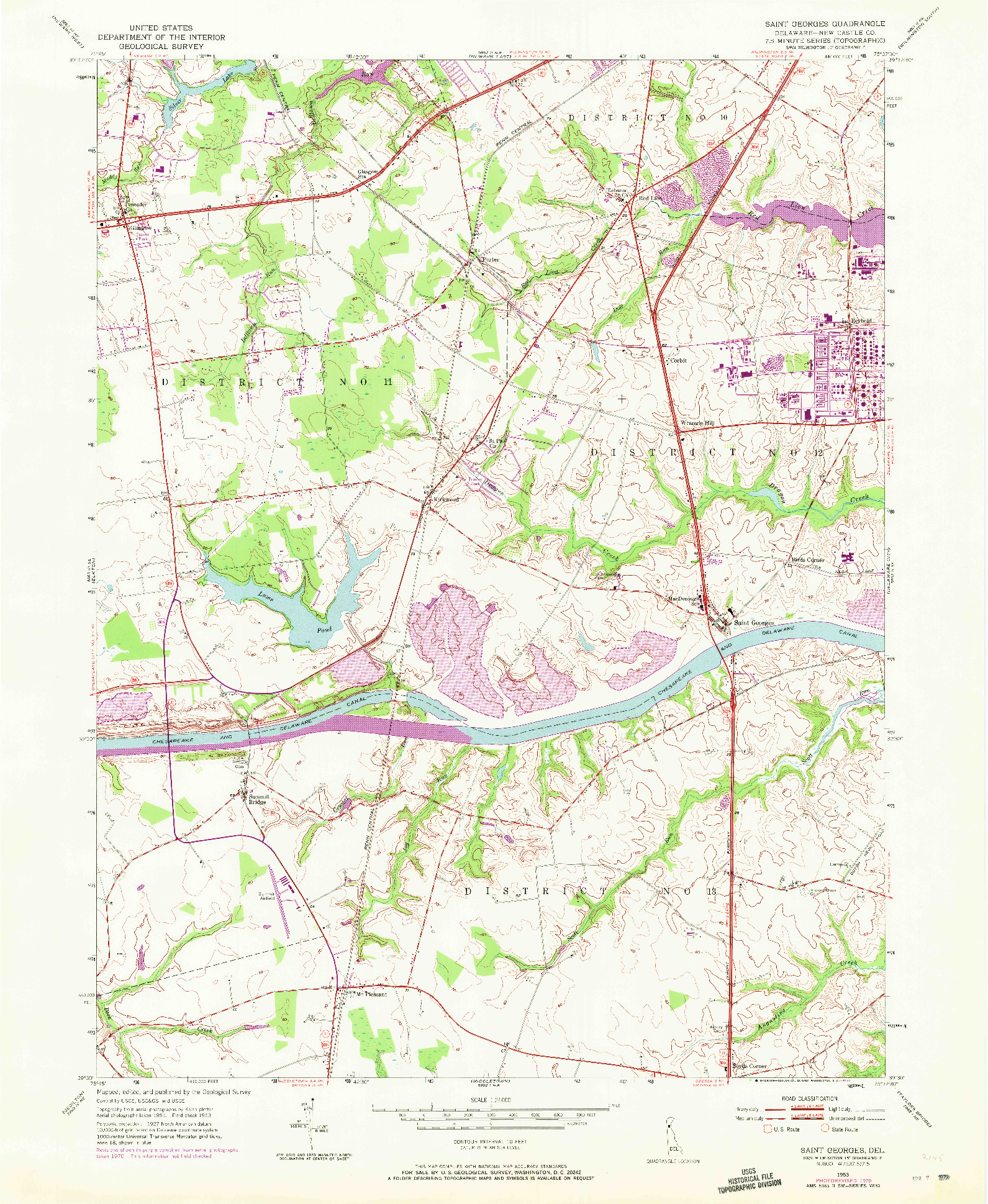 USGS 1:24000-SCALE QUADRANGLE FOR SAINT GEORGES, DE 1953